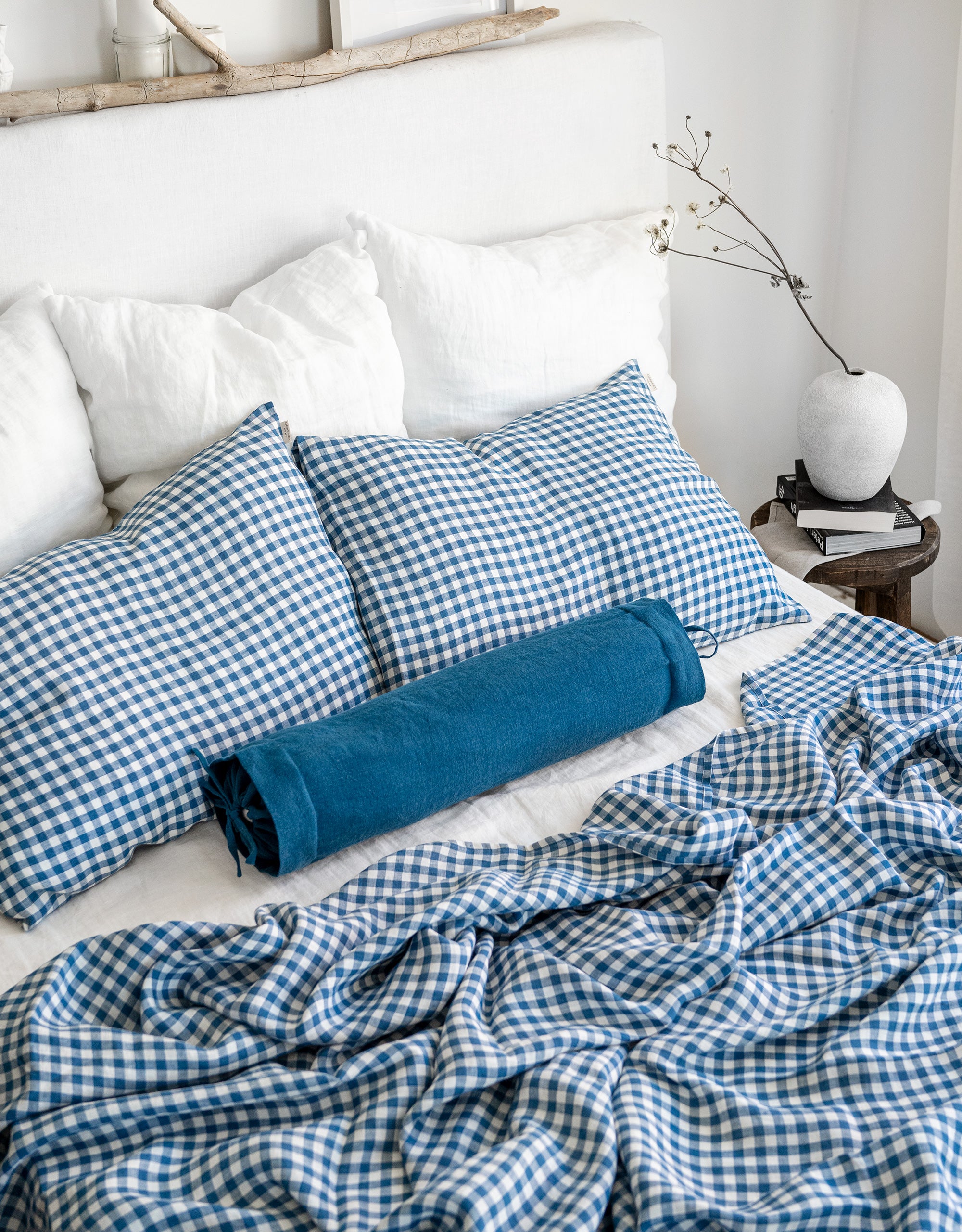 Linen Sheet Set in Blue Gingham
