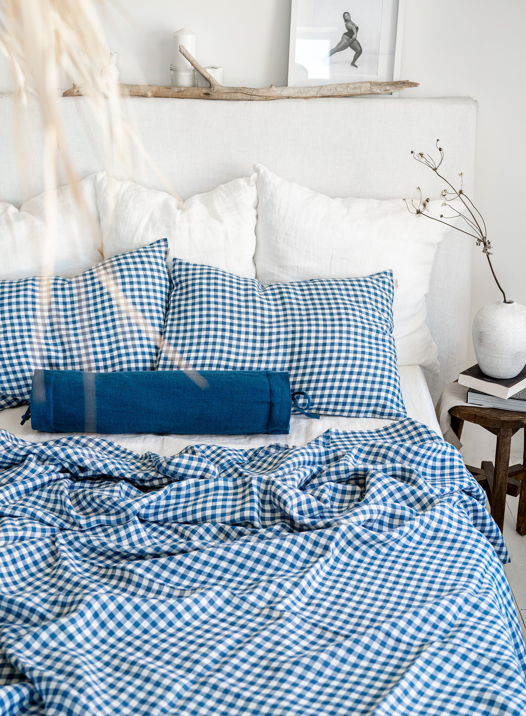 Linen Sheet Set in Blue Gingham