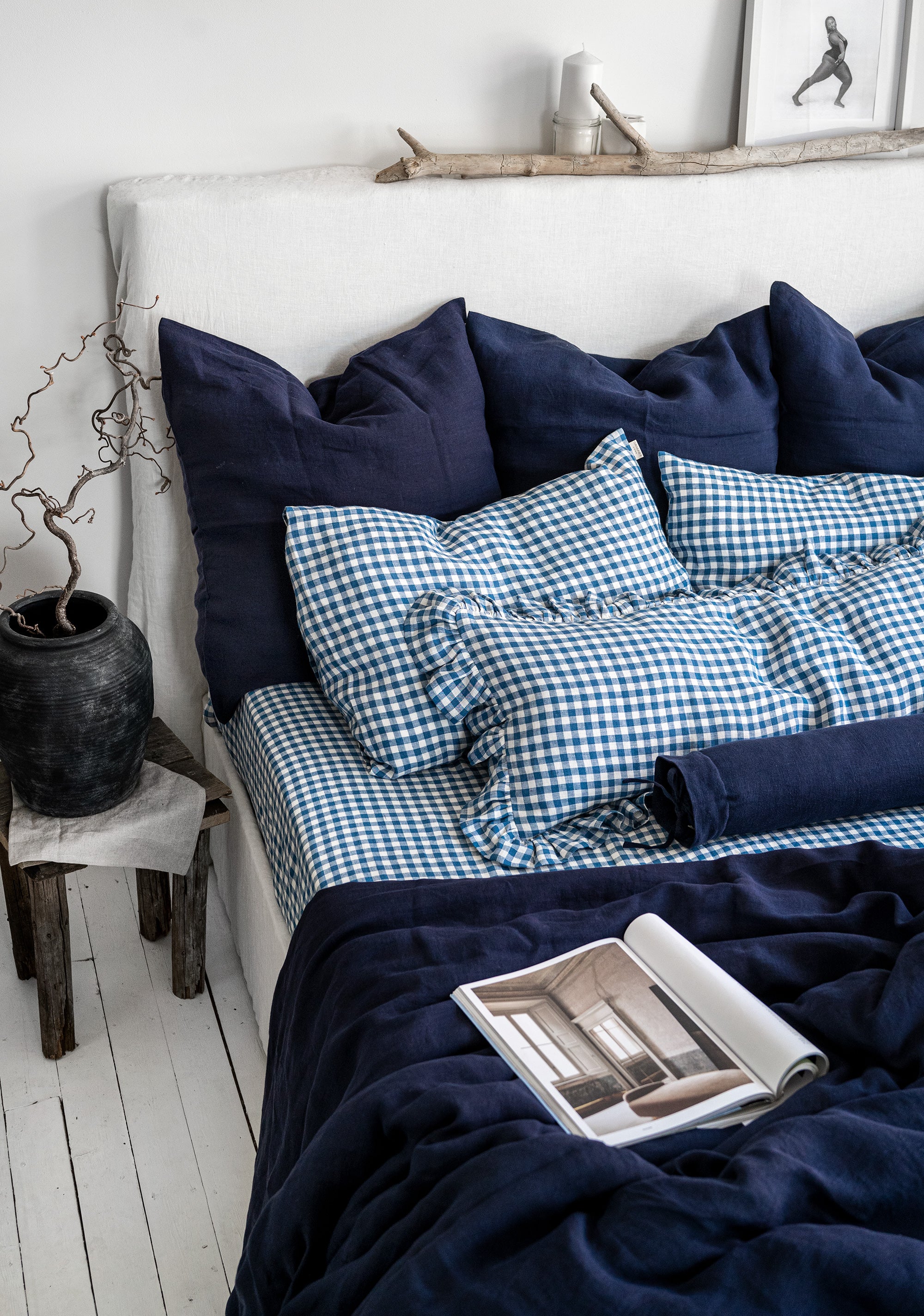 Linen Sheet Set in Blue Gingham