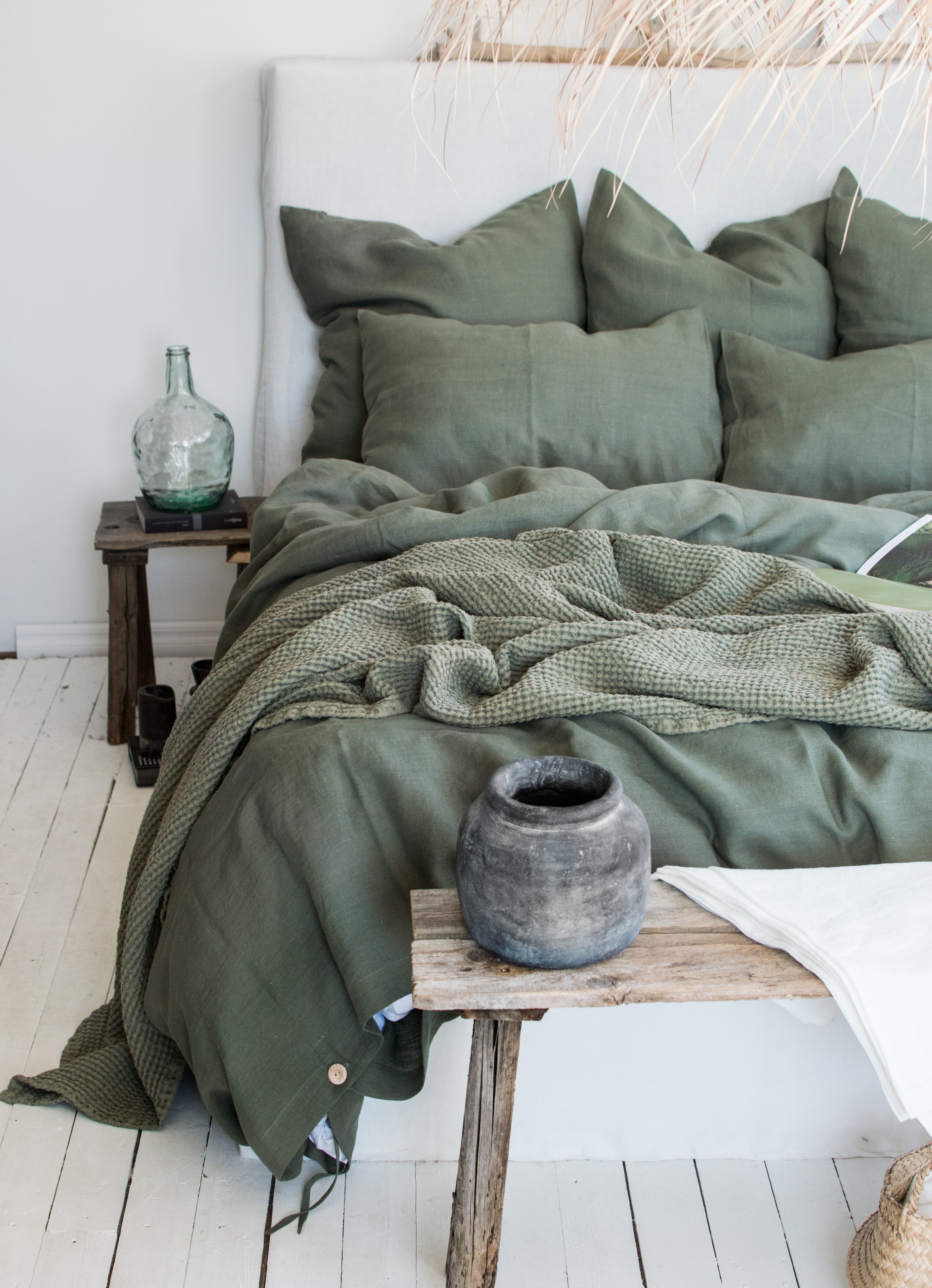 Waffle Blanket in Botanic Green