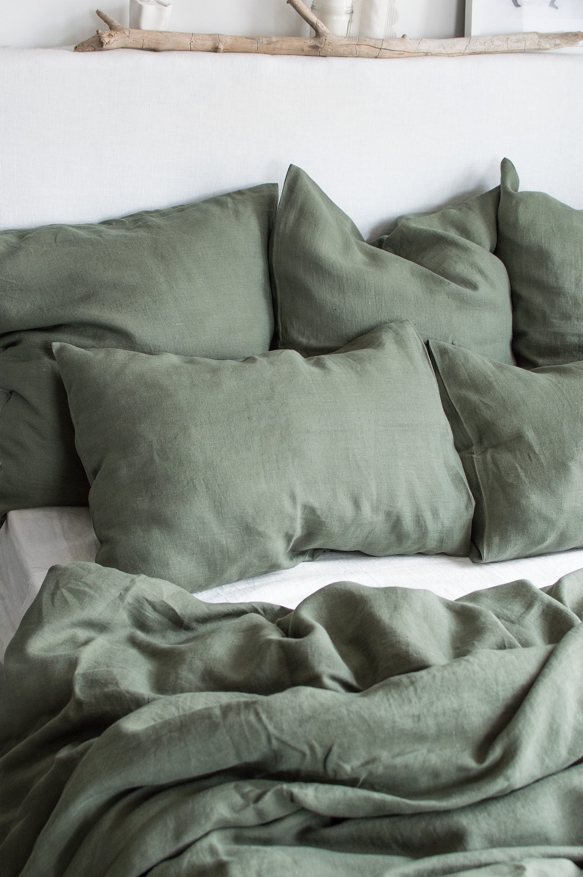 Linen Pillowcase in Botanic Green