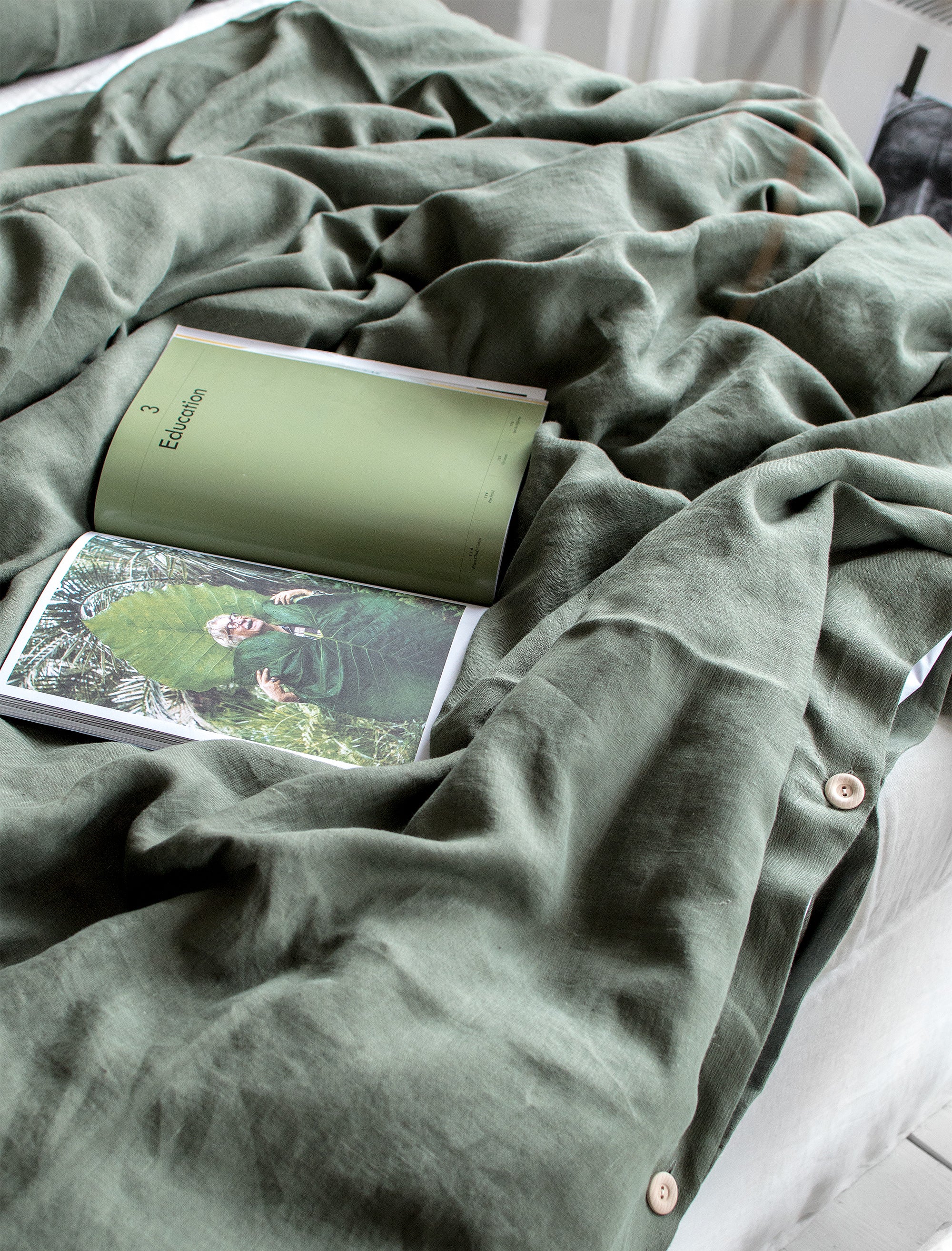 Linen Pillowcase in Botanic Green