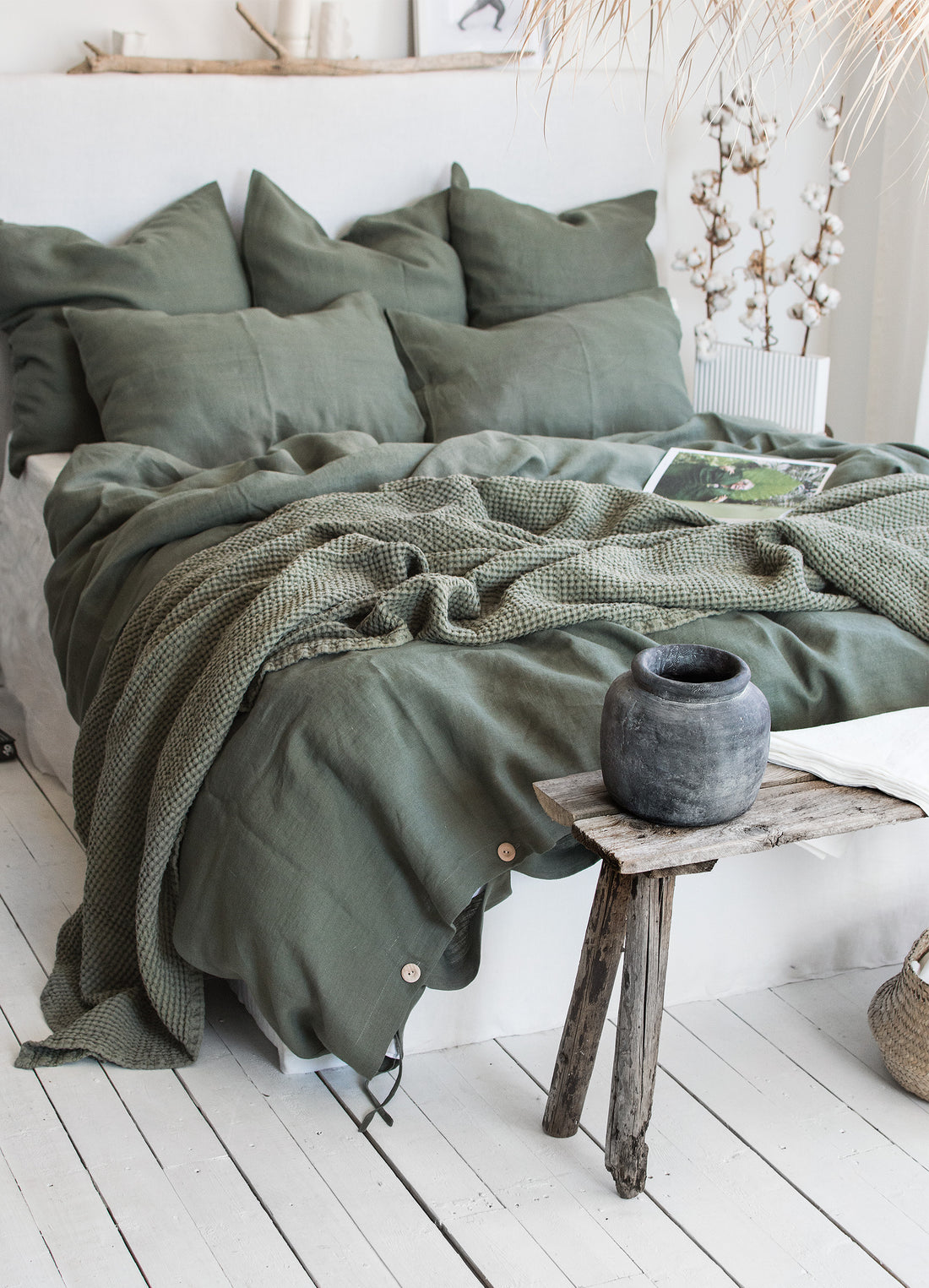 Linen Flat Sheet in Botanic Green
