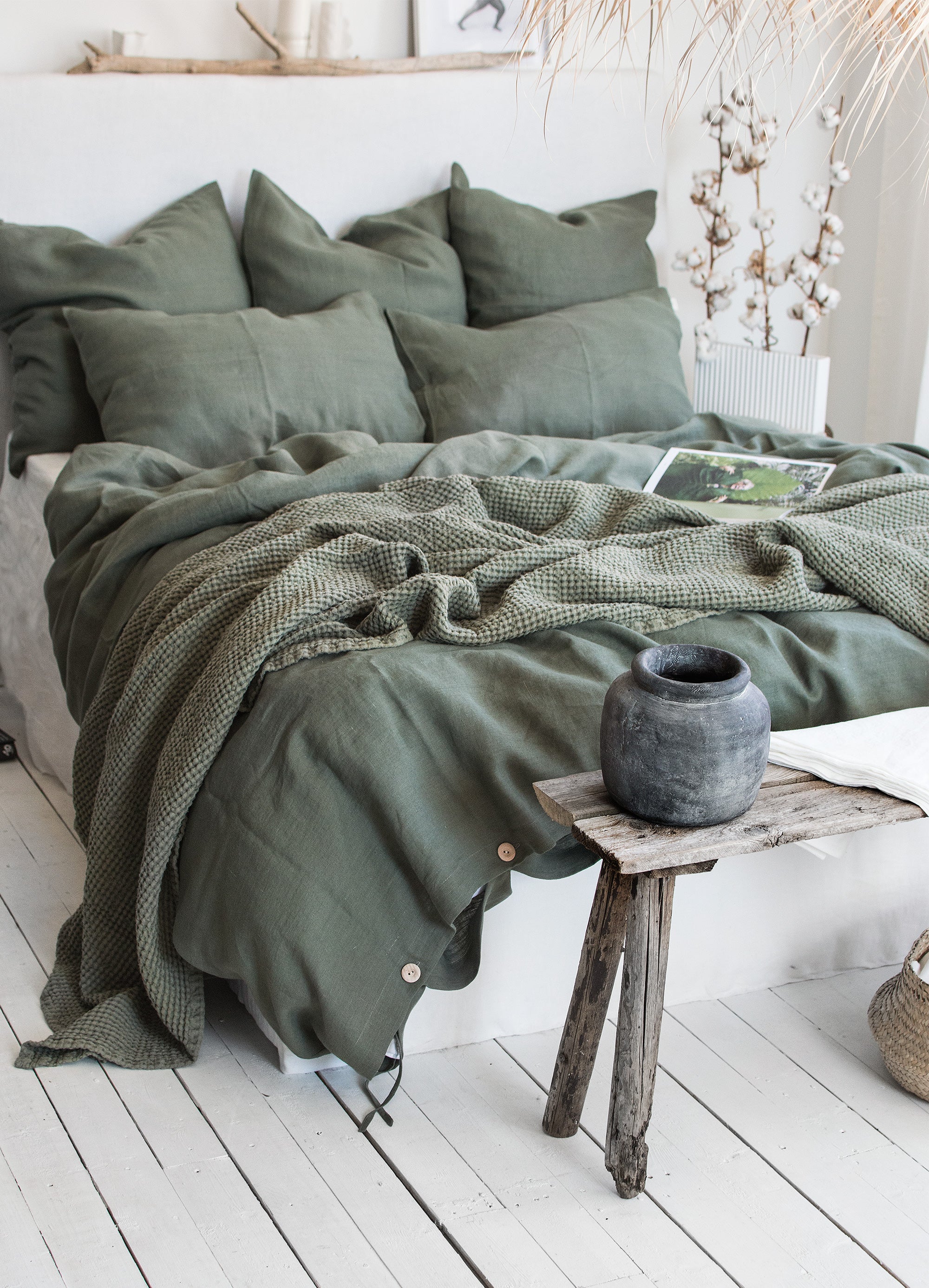 Waffle Blanket in Botanic Green