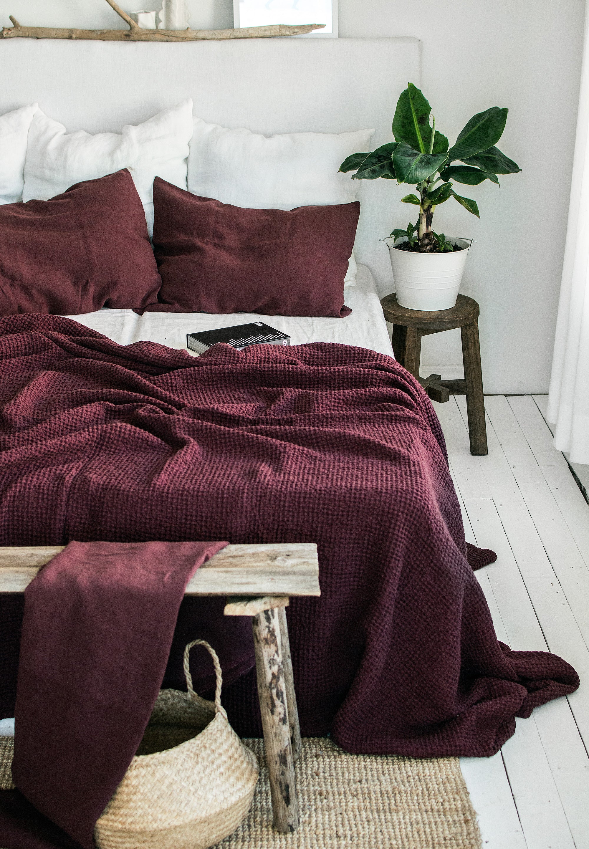 Waffle Blanket in Burgundy