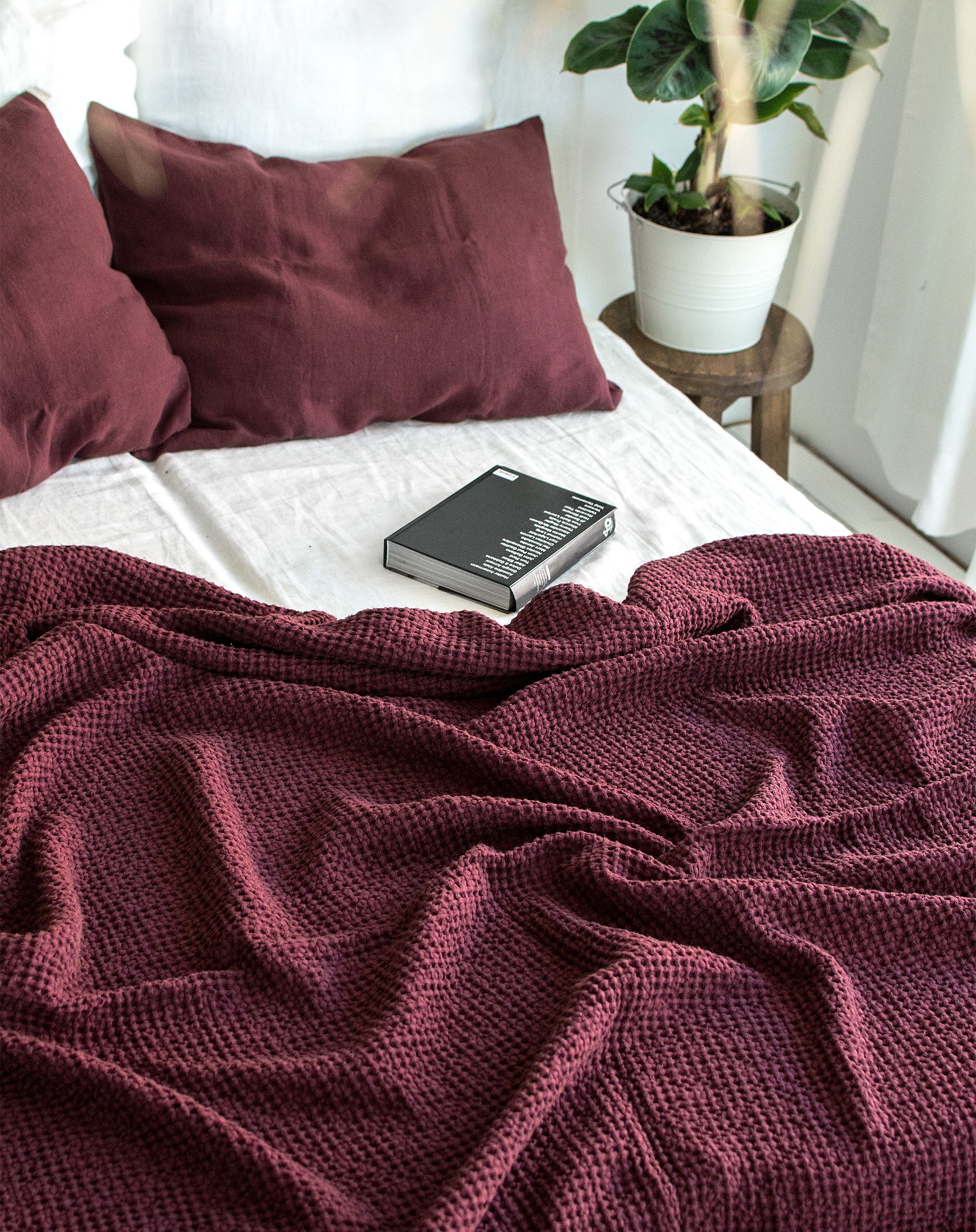 Waffle Blanket in Burgundy