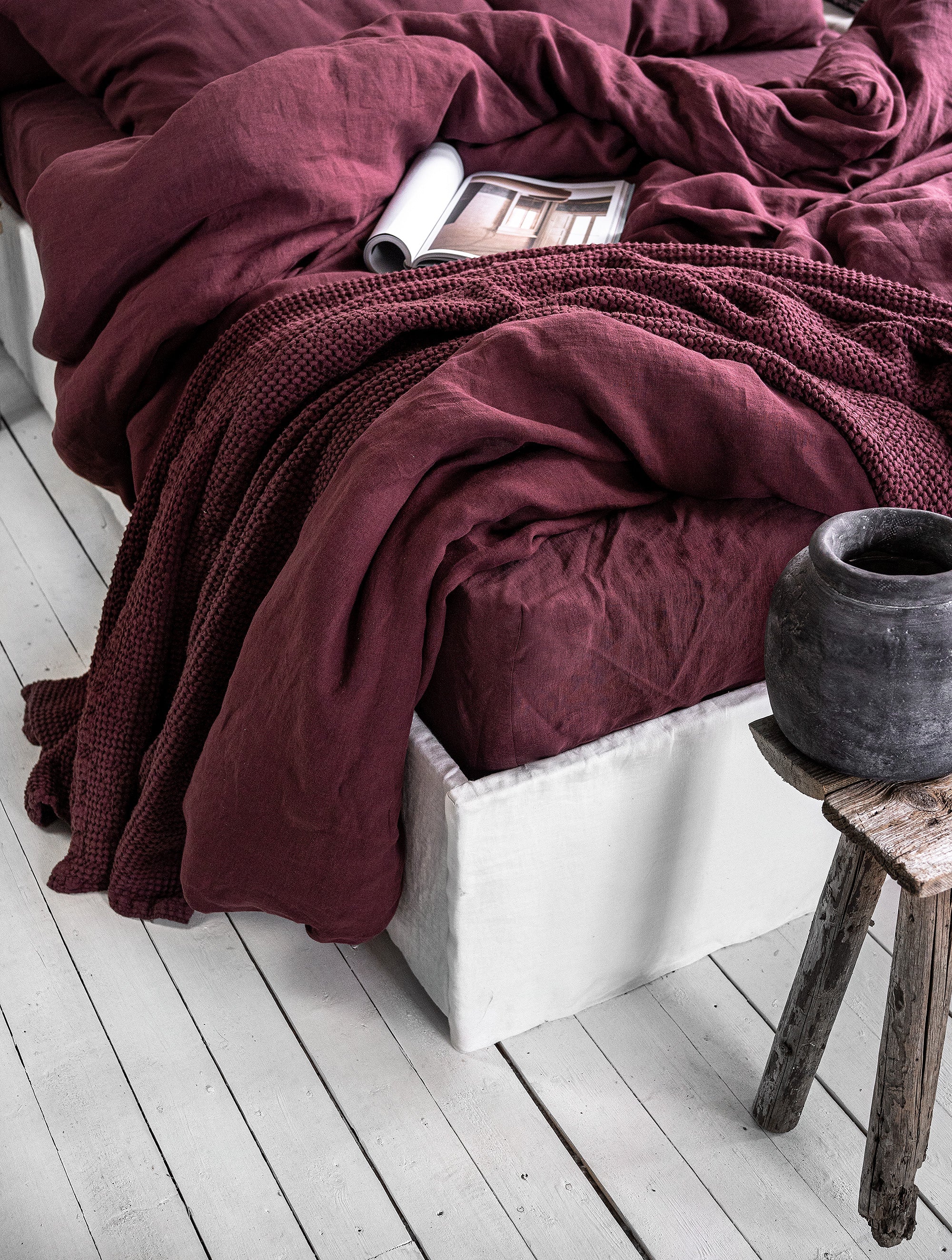 Linen Bedding Set in Burgundy - Duvet Cover & 2 Pillowcases