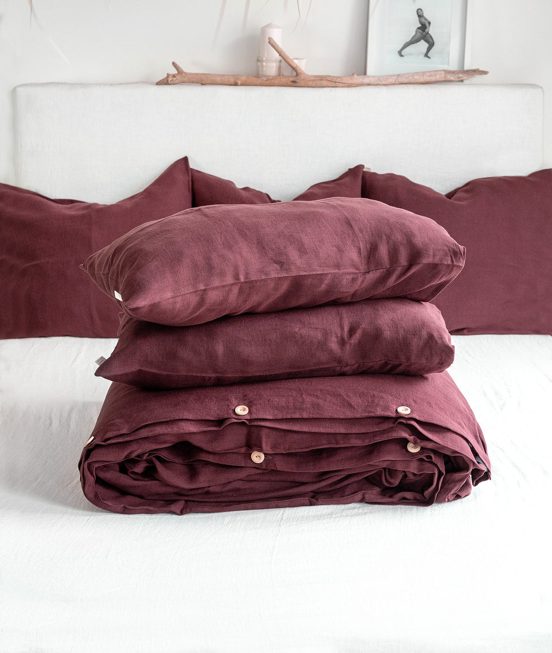 Linen Bedding Set in Burgundy - Duvet Cover & 2 Pillowcases