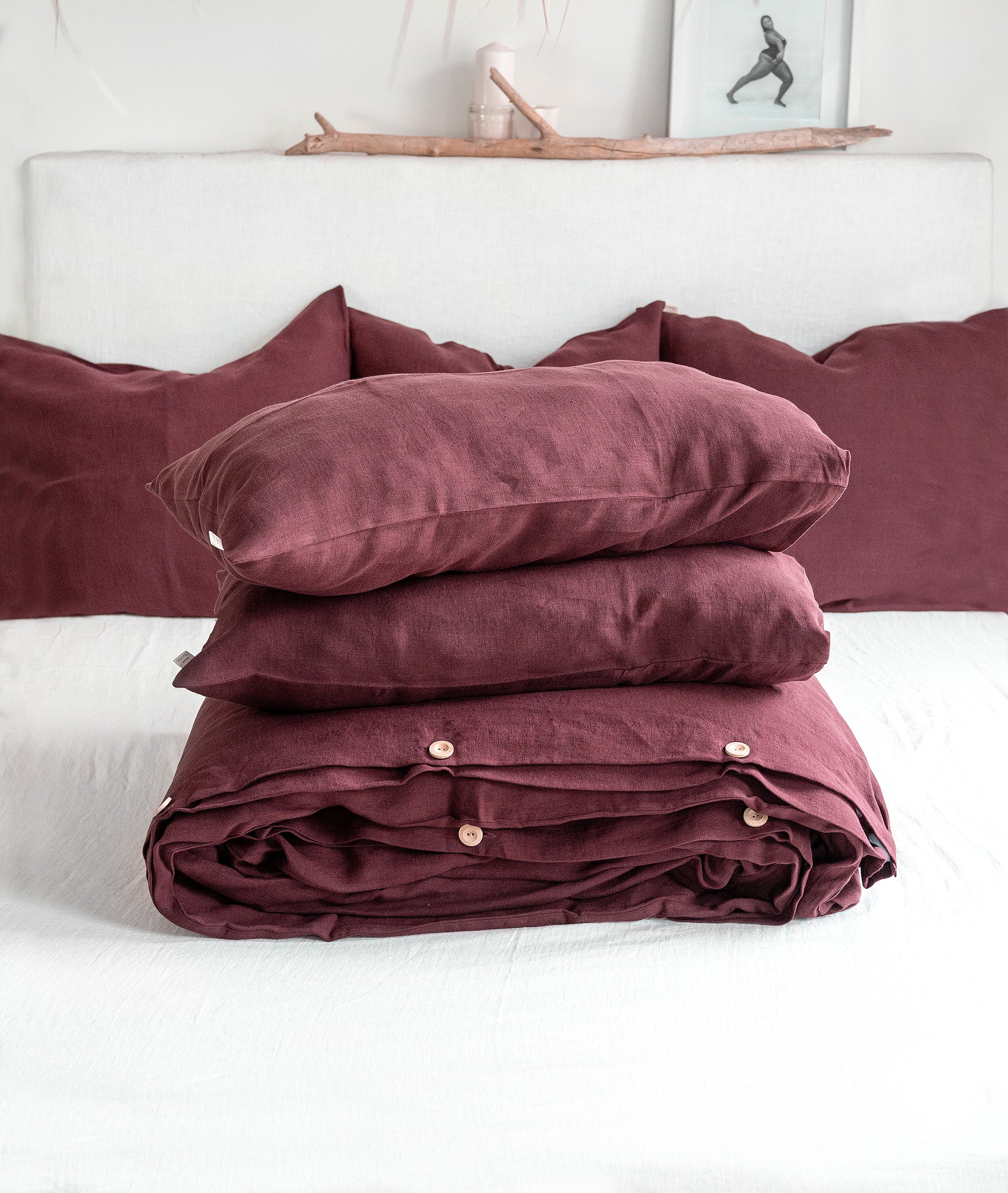 Linen Bedding Set in Burgundy - Duvet Cover & 2 Pillowcases