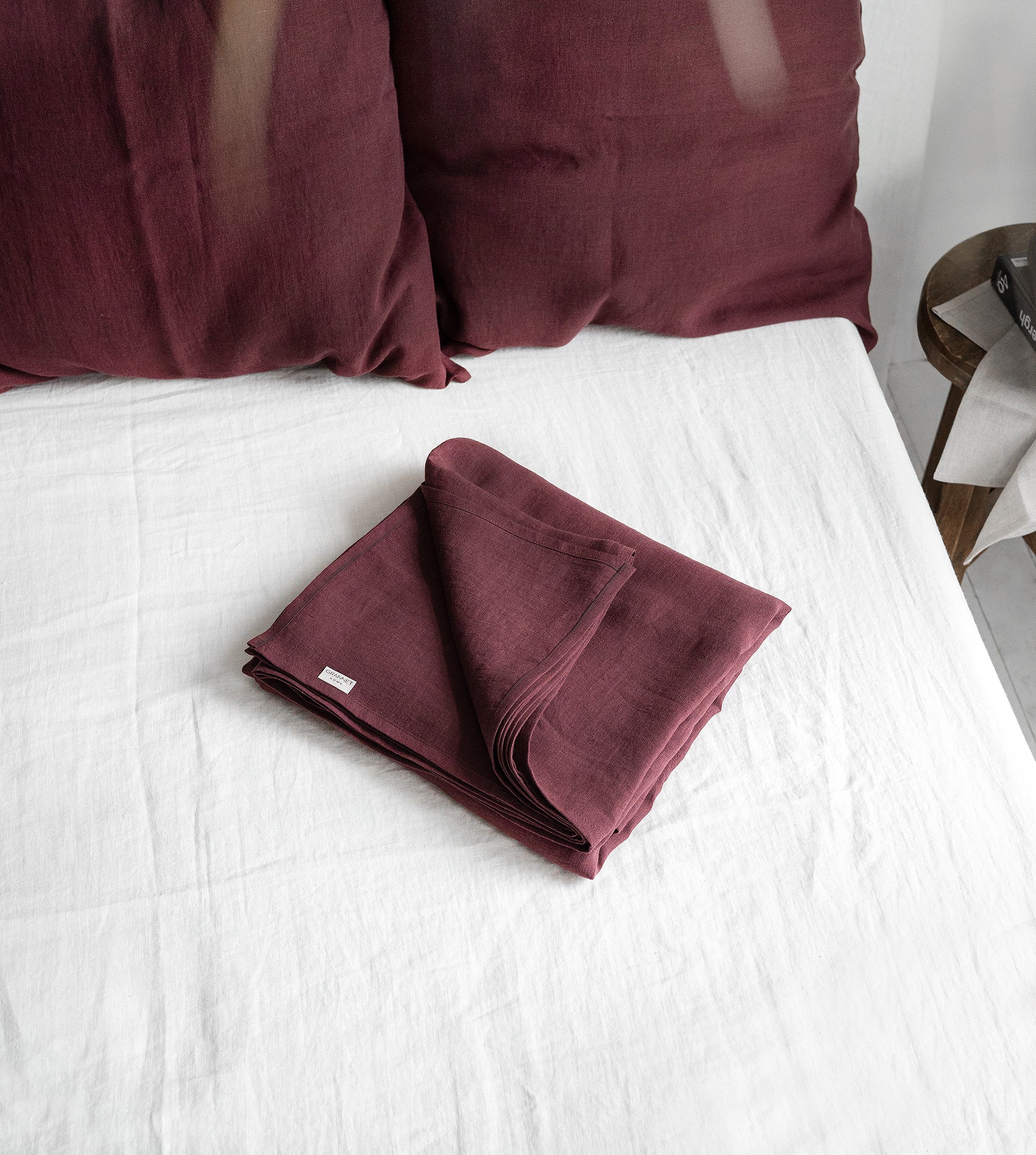 Linen Flat Sheet in Burgundy