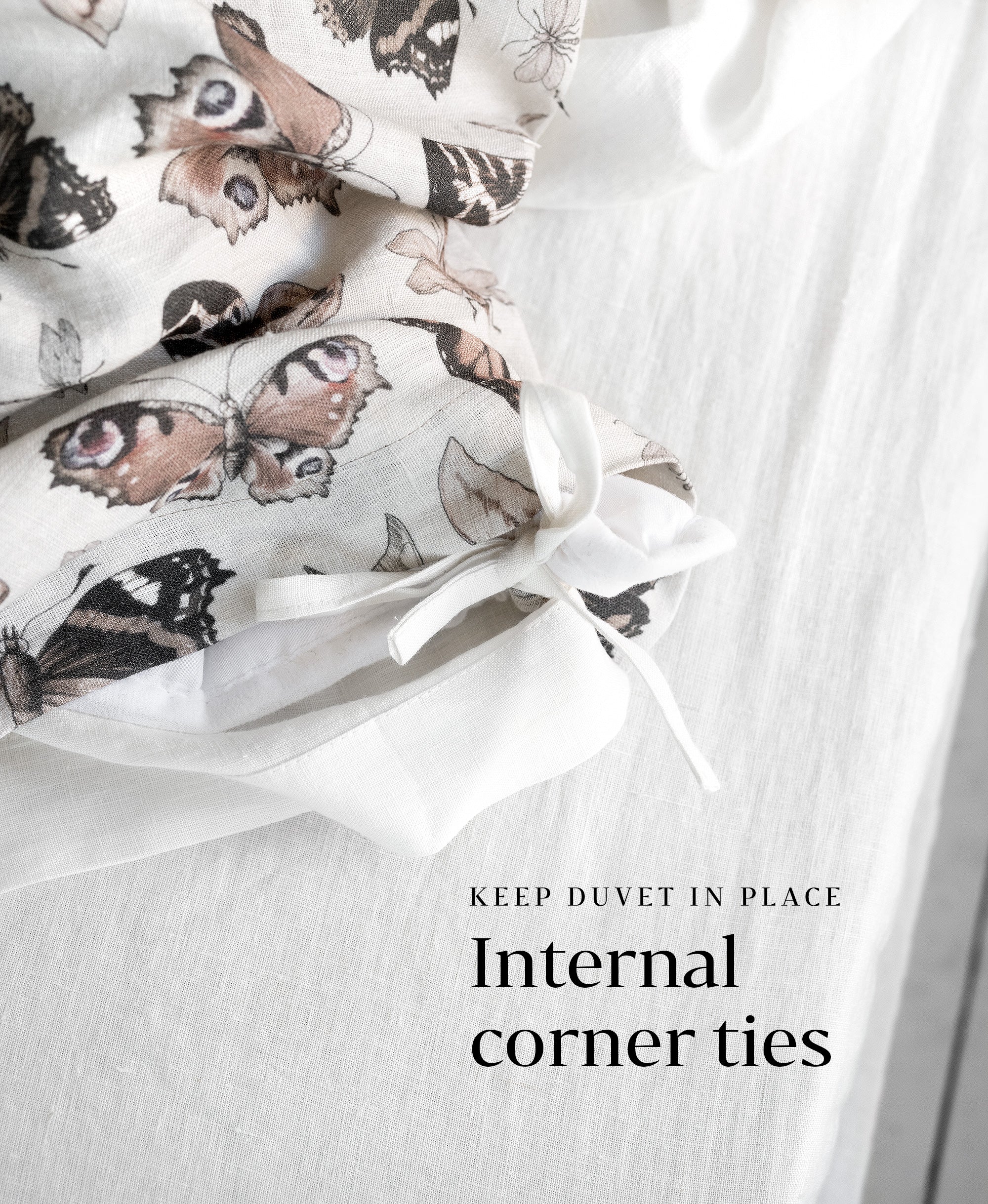 Linen Bedding Set in Butterfly - Duvet Cover & 2 Pillowcases