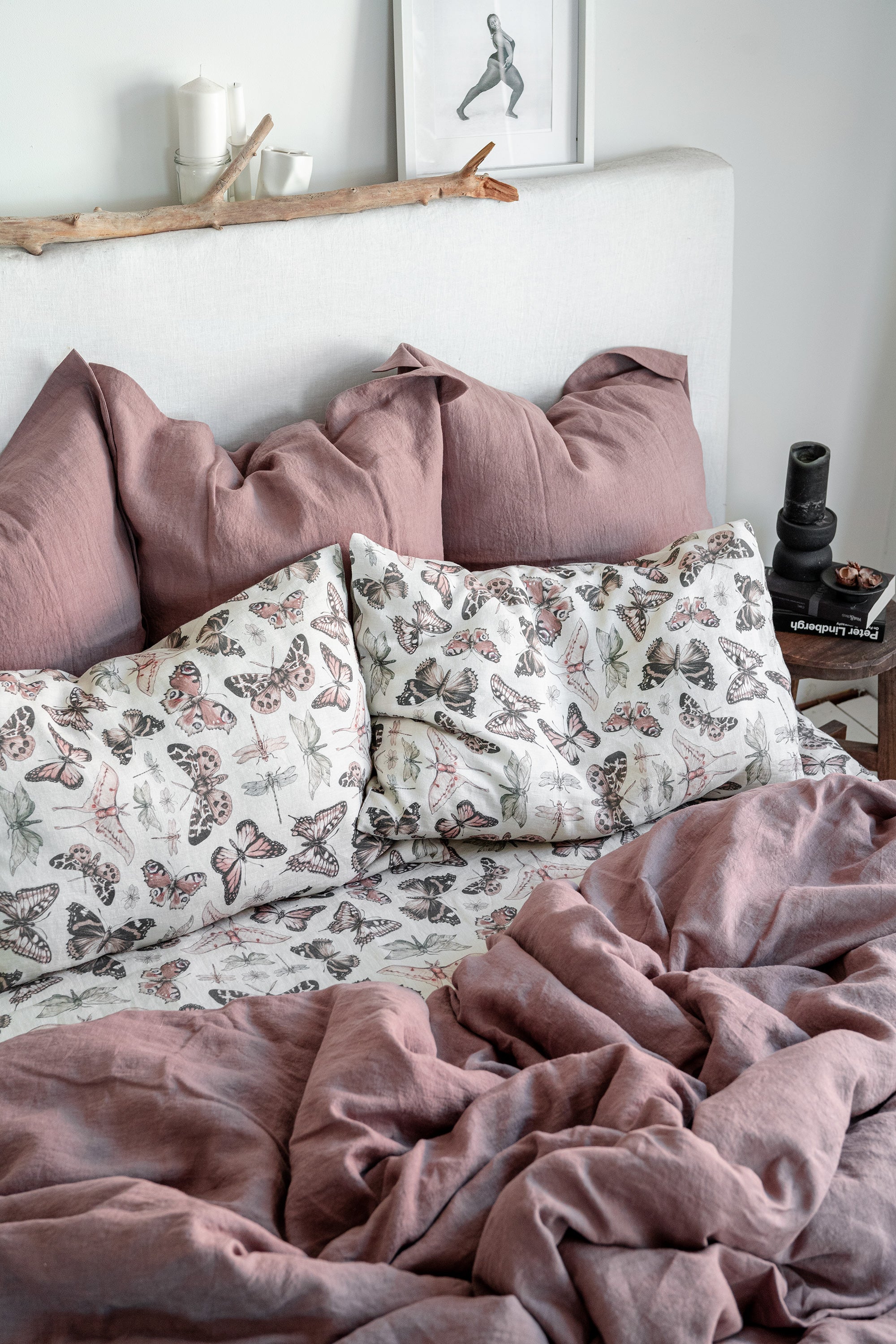 Linen Bedding Set in Butterfly - Duvet Cover & 2 Pillowcases