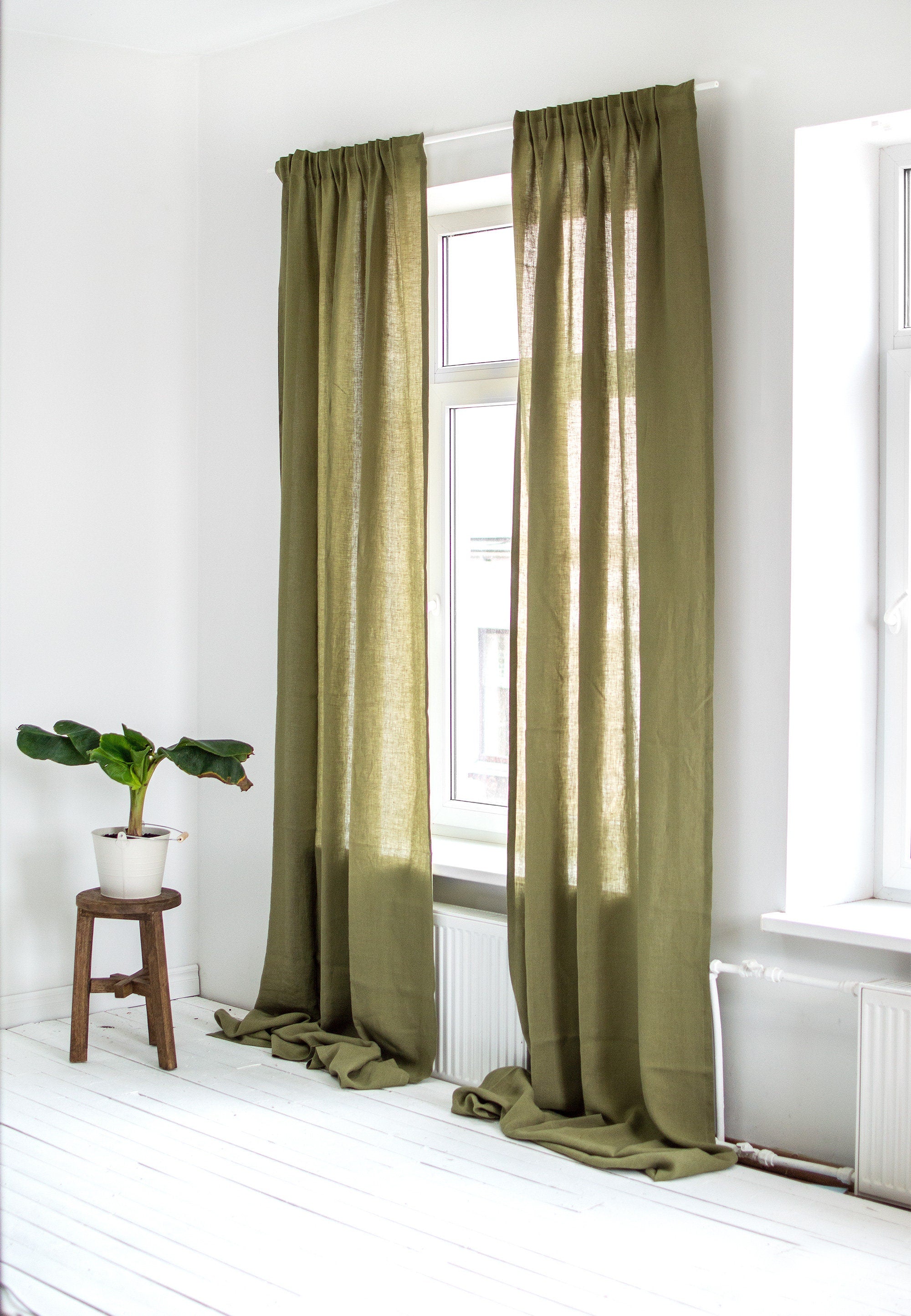Linen Curtains in Olive Green