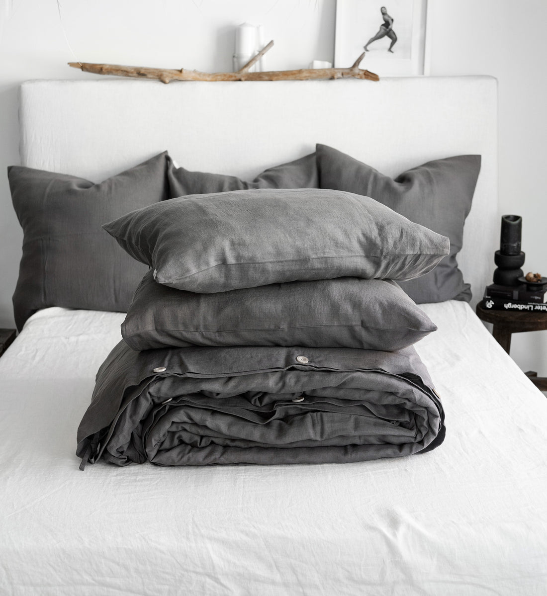 Linen Bedding Set in Charcoal Gray - Duvet Cover & 2 Pillowcases