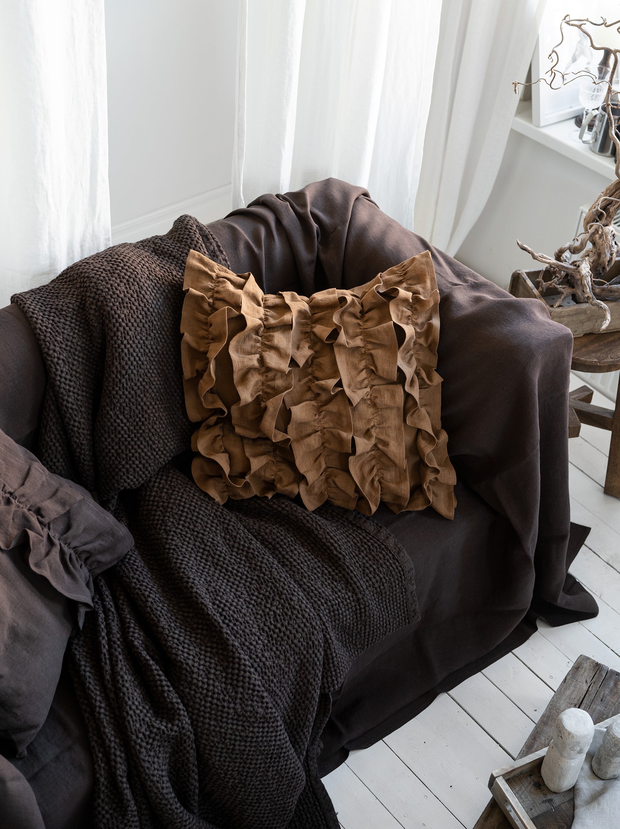 Linen Couch Cover in Chocolate