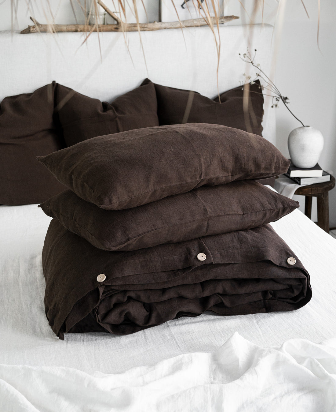 Linen Bedding Set in Chocolate - Duvet Cover & 2 Pillowcases