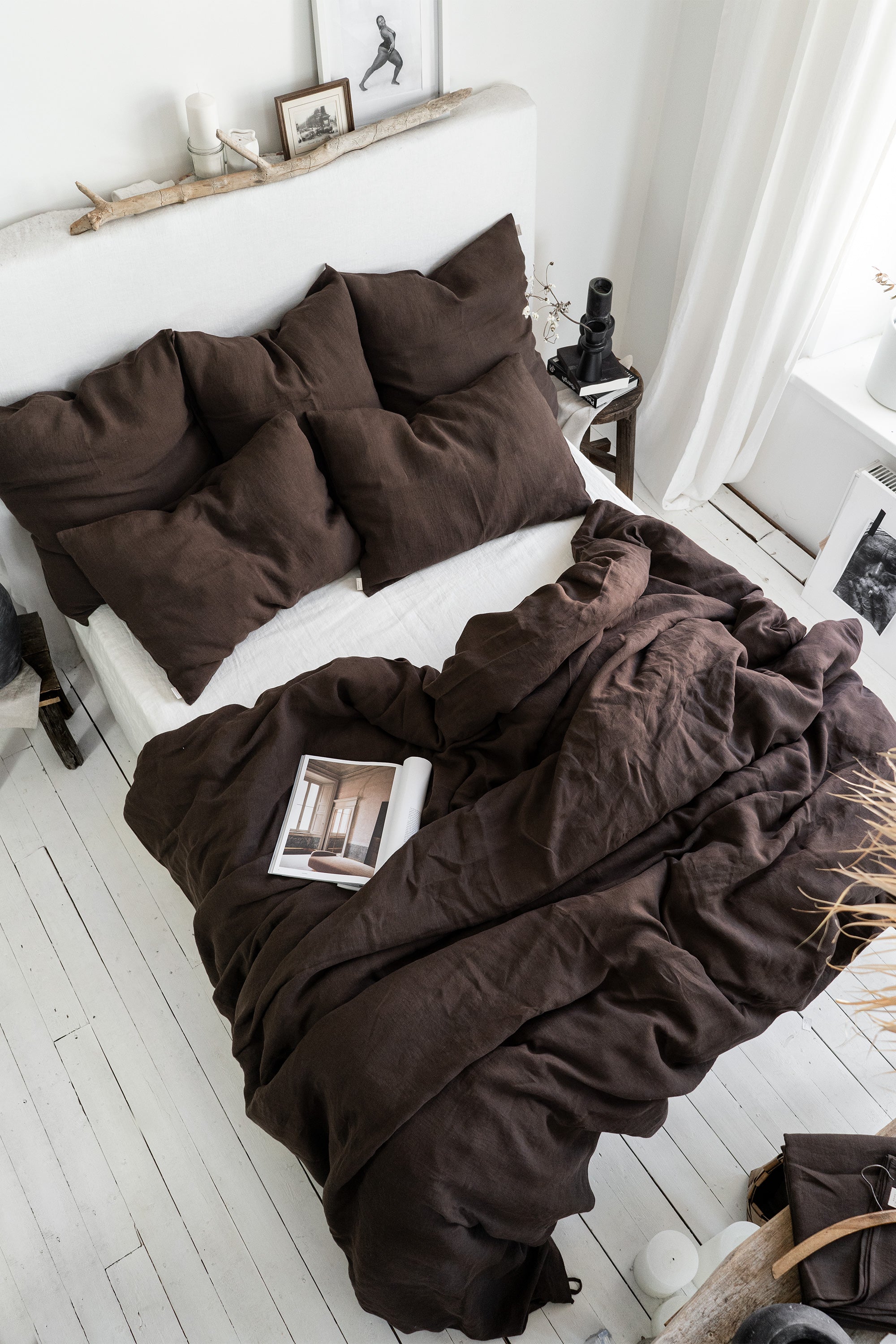 Linen Bedding Set in Chocolate - Duvet Cover & 2 Pillowcases
