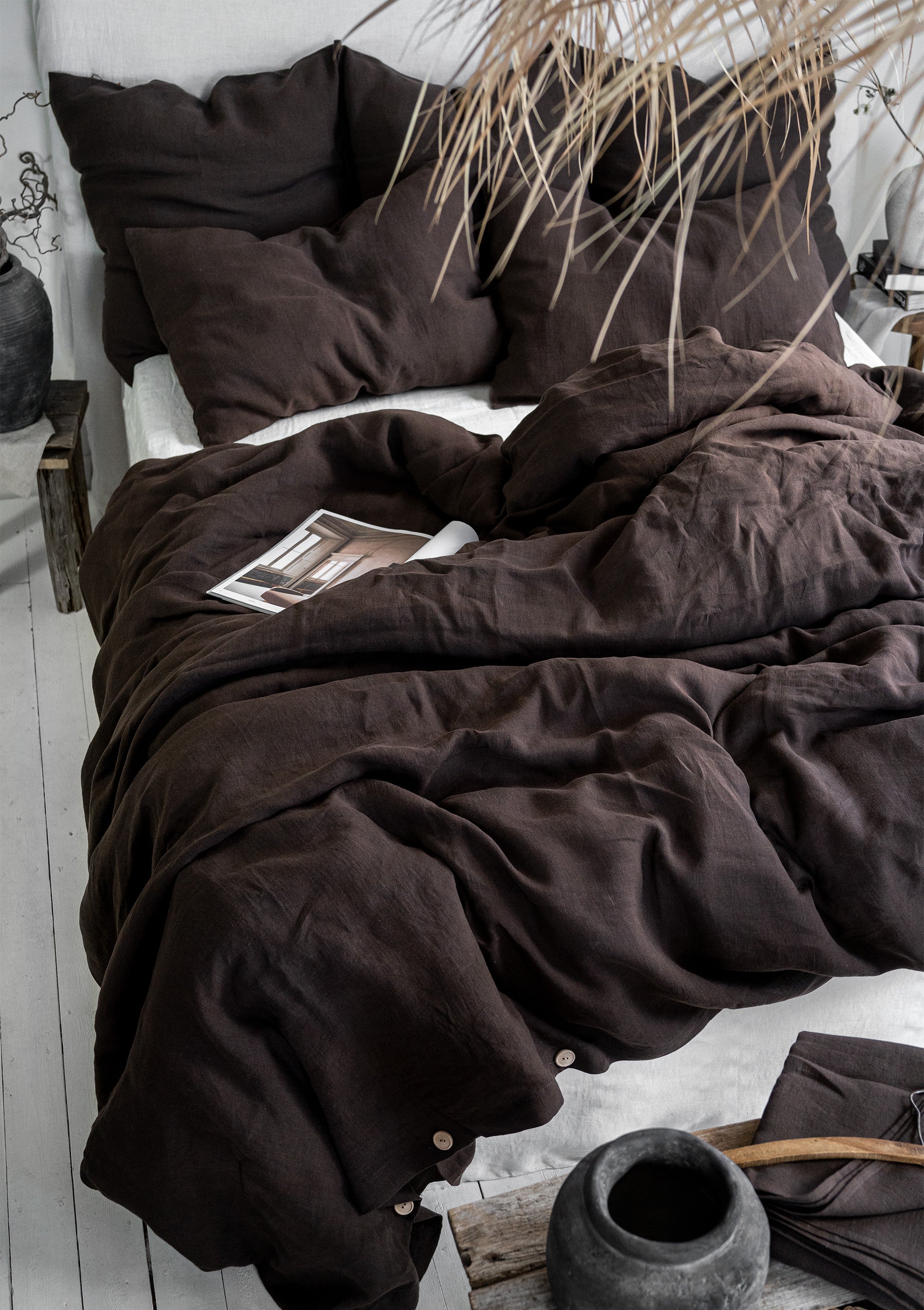 Linen Bedding Set in Chocolate - Duvet Cover & 2 Pillowcases