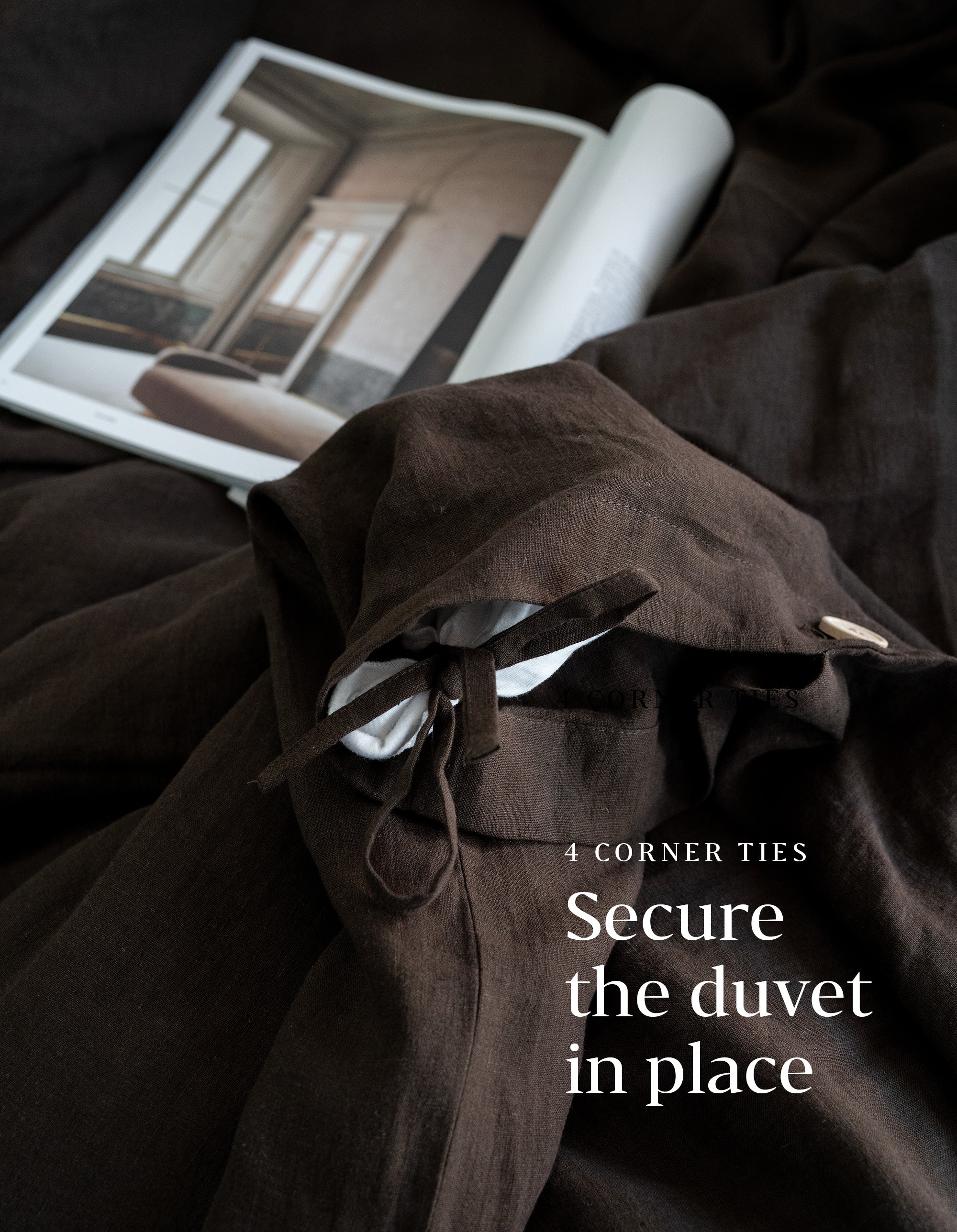 Linen Bedding Set in Chocolate - Duvet Cover & 2 Pillowcases