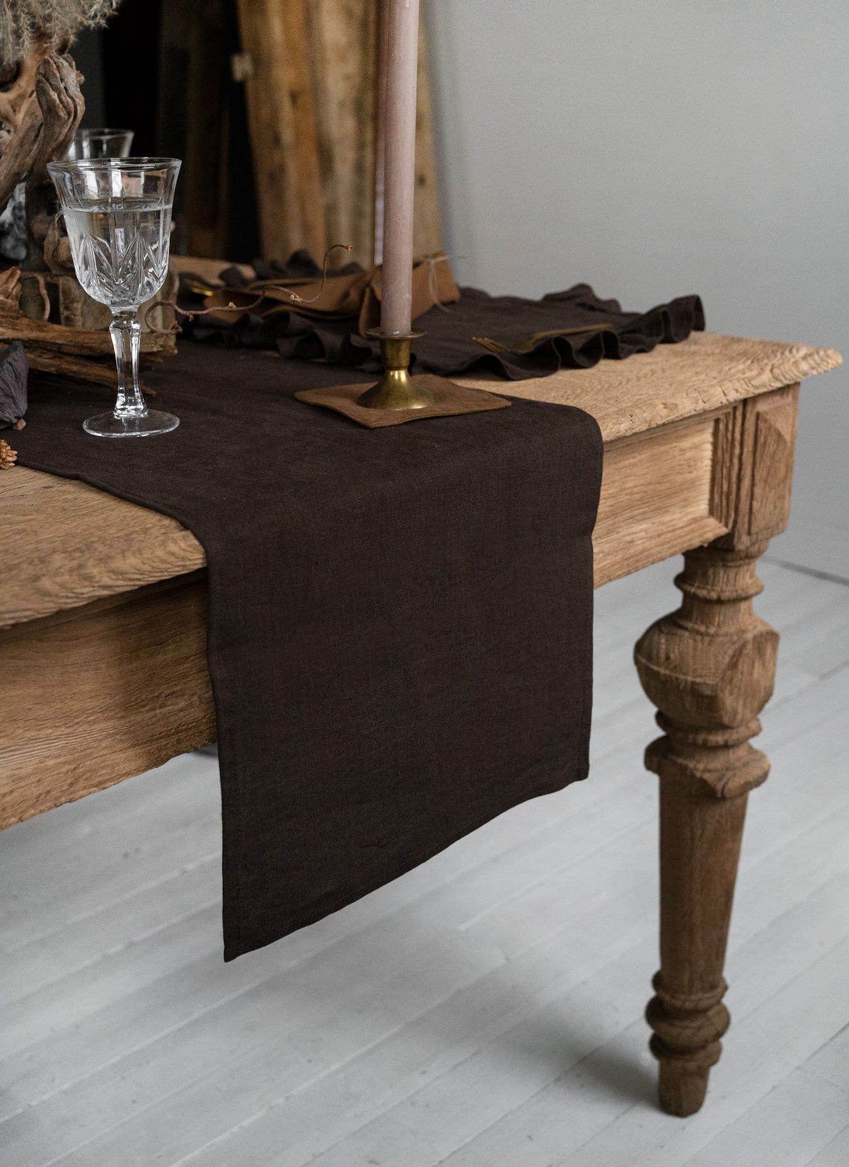 Linen Table Runner in Chocolate