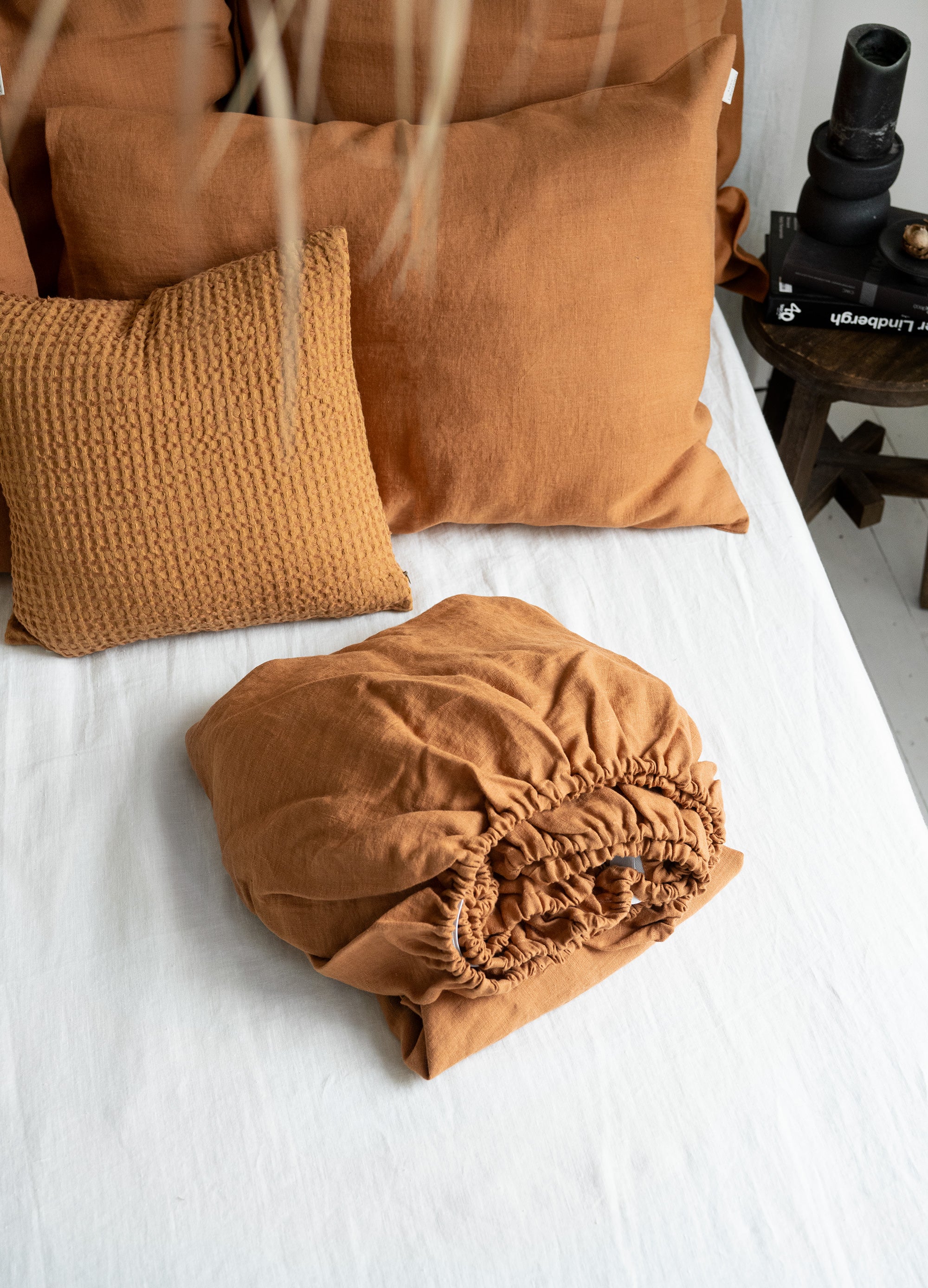 Linen Fitted Sheet in Cinnamon