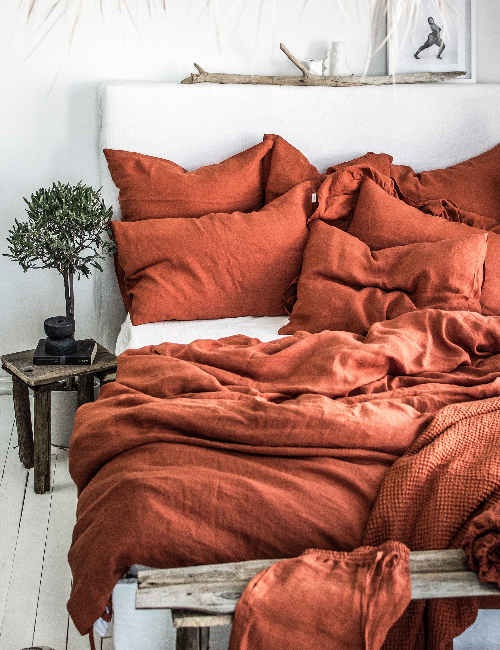 Linen Sheet Set in Clay Red
