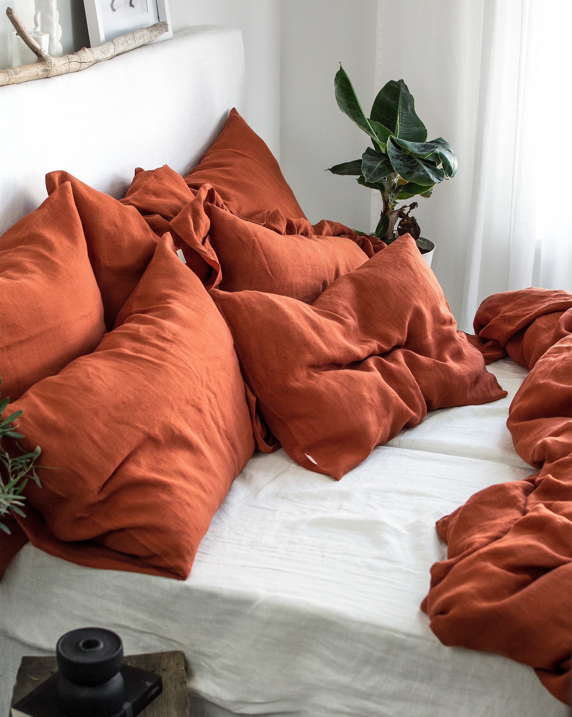 Linen Bedding Set in Clay Red - Duvet Cover & 2 Pillowcases