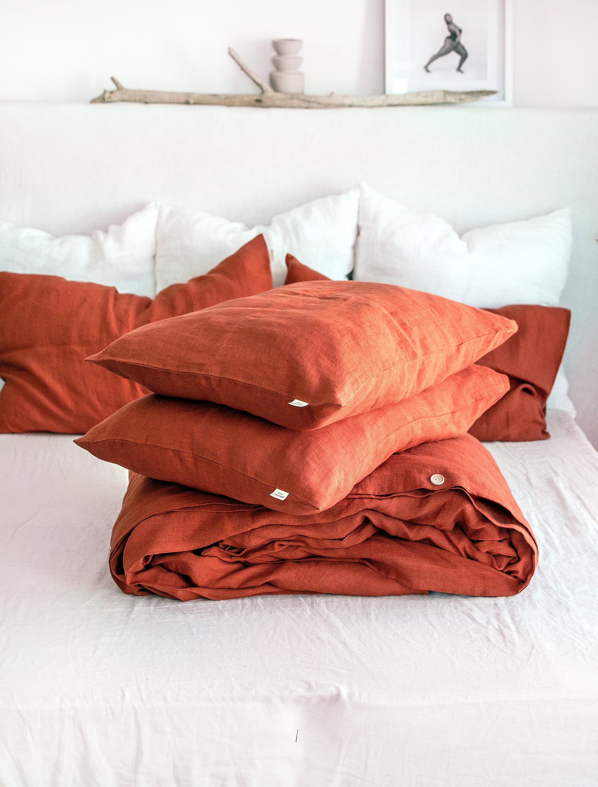 Linen Bedding Set in Clay Red - Duvet Cover & 2 Pillowcases