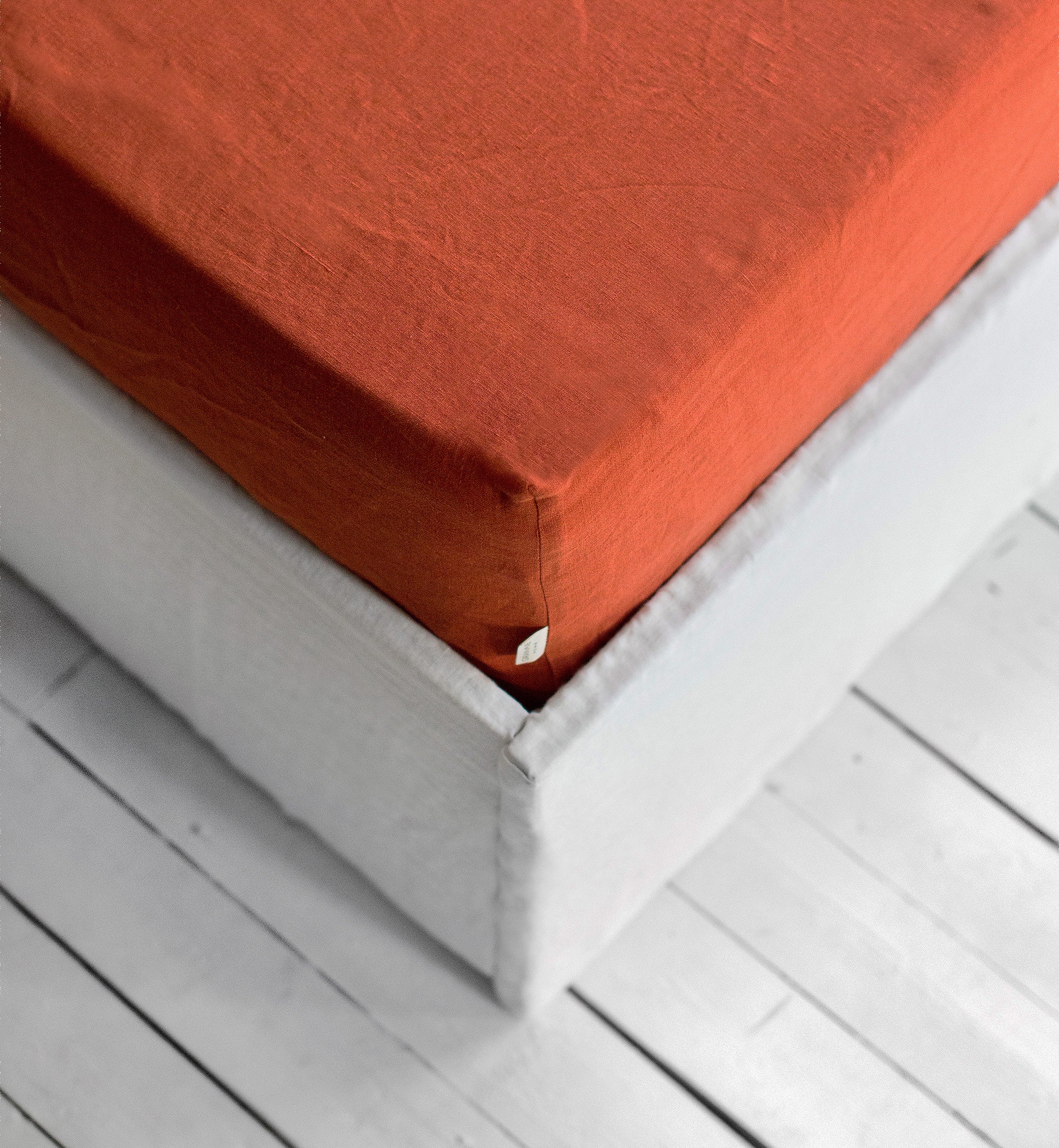 Linen Fitted Sheet in Clay Red