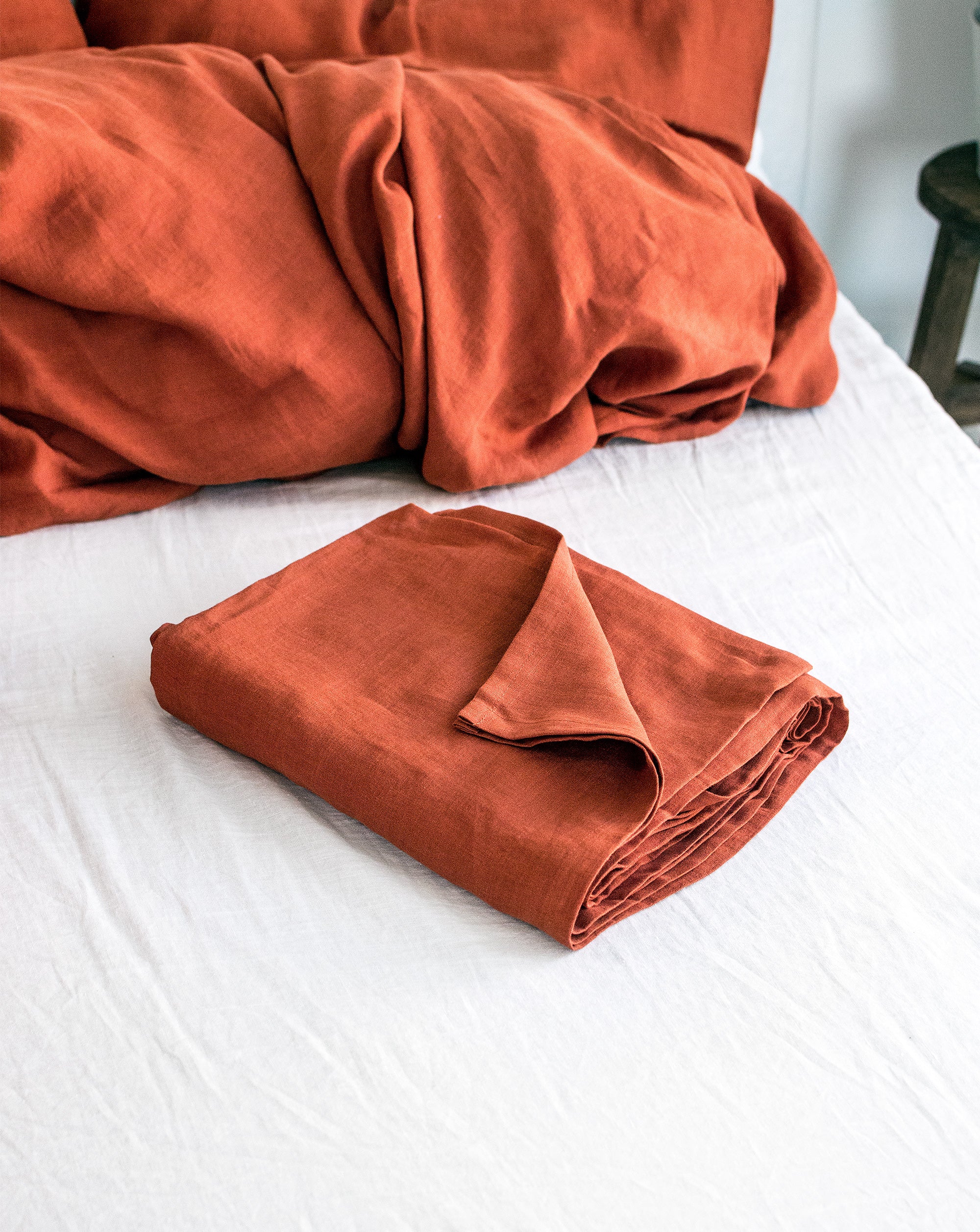 Linen Flat Sheet in Clay Red