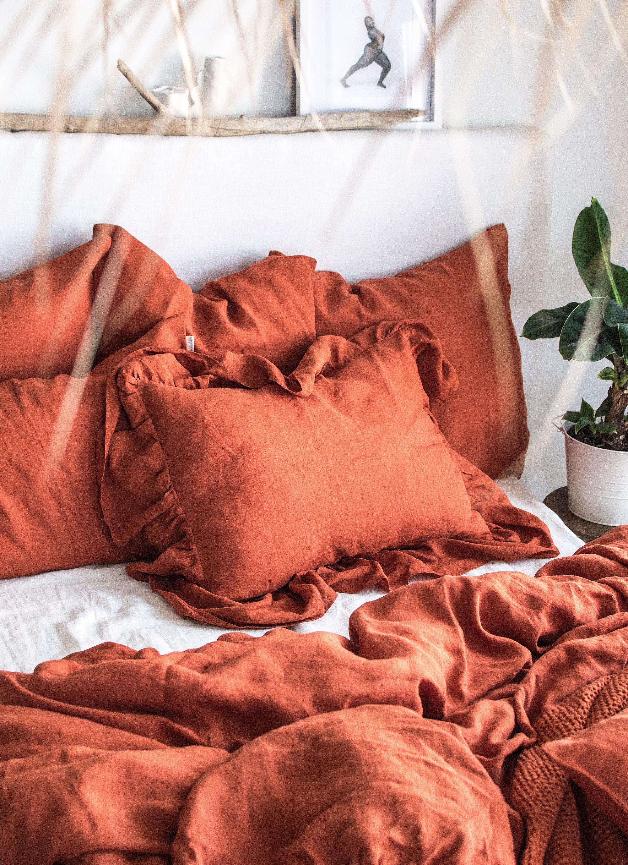Linen Bedding Set in Clay Red - Duvet Cover & 2 Pillowcases