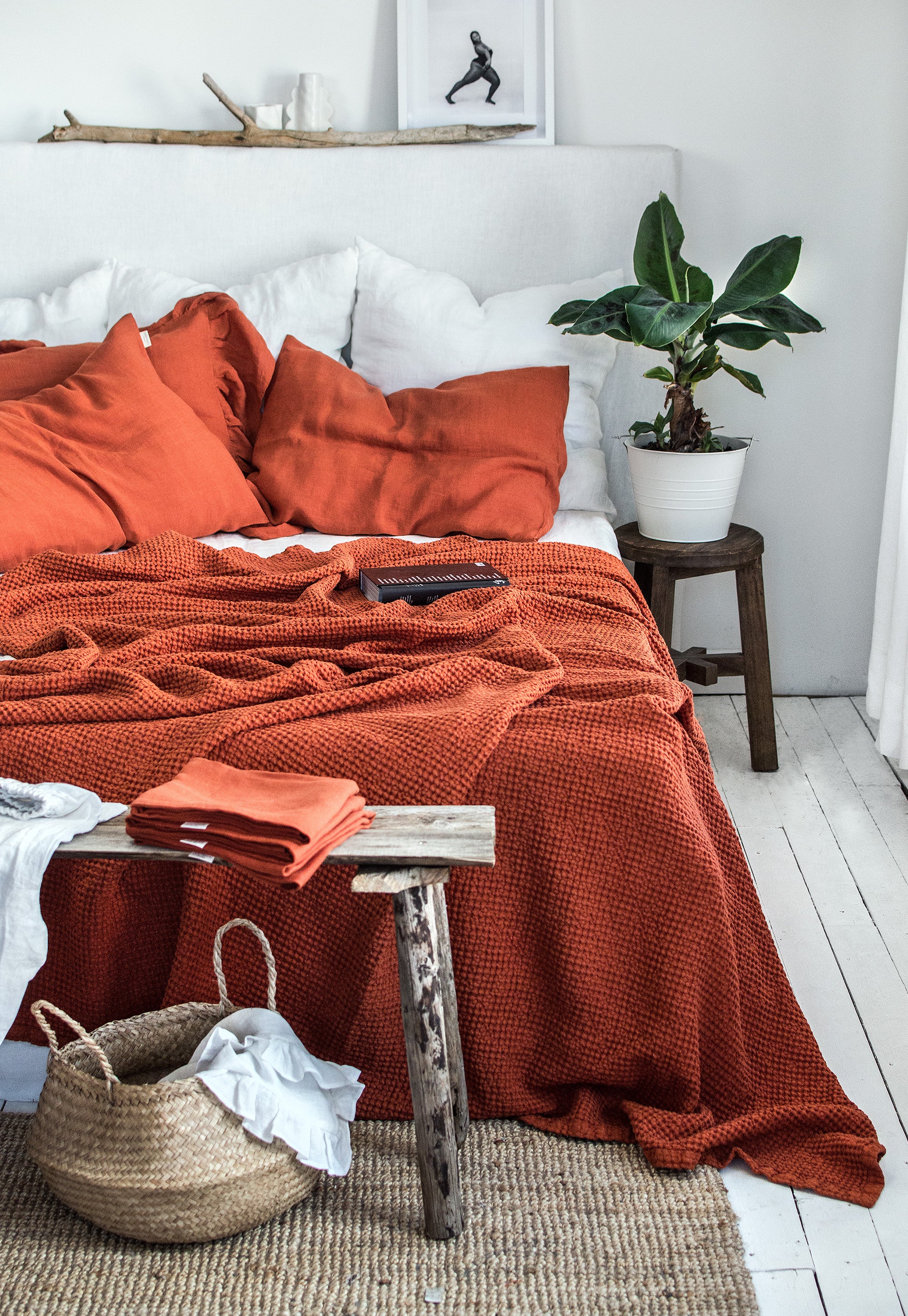 Waffle Blanket in Clay Red
