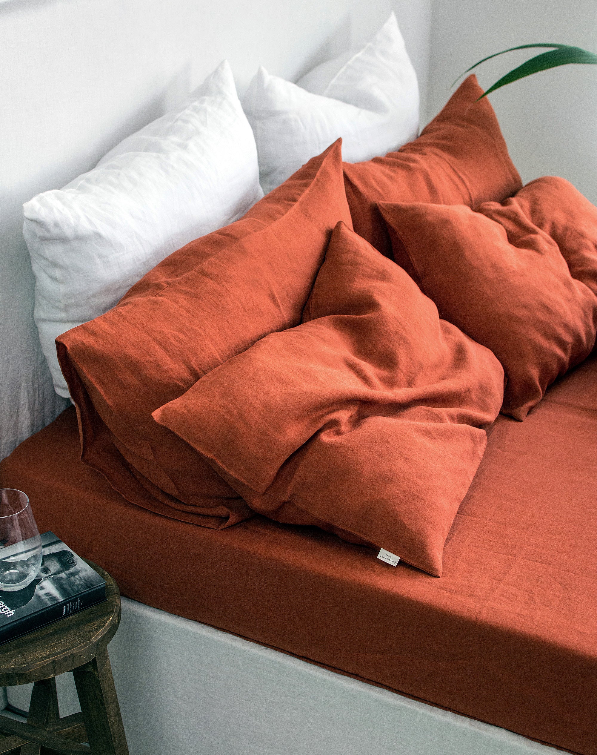 Linen Fitted Sheet in Clay Red