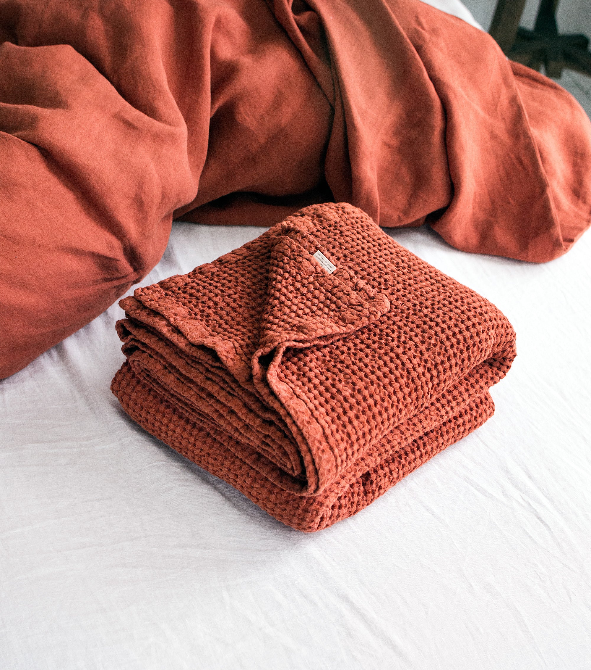 Waffle Blanket in Clay Red