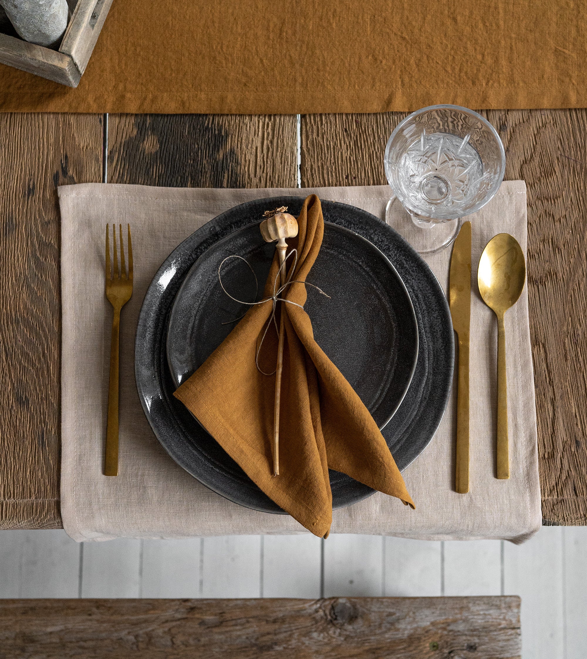 Linen Table Runner in Mustard