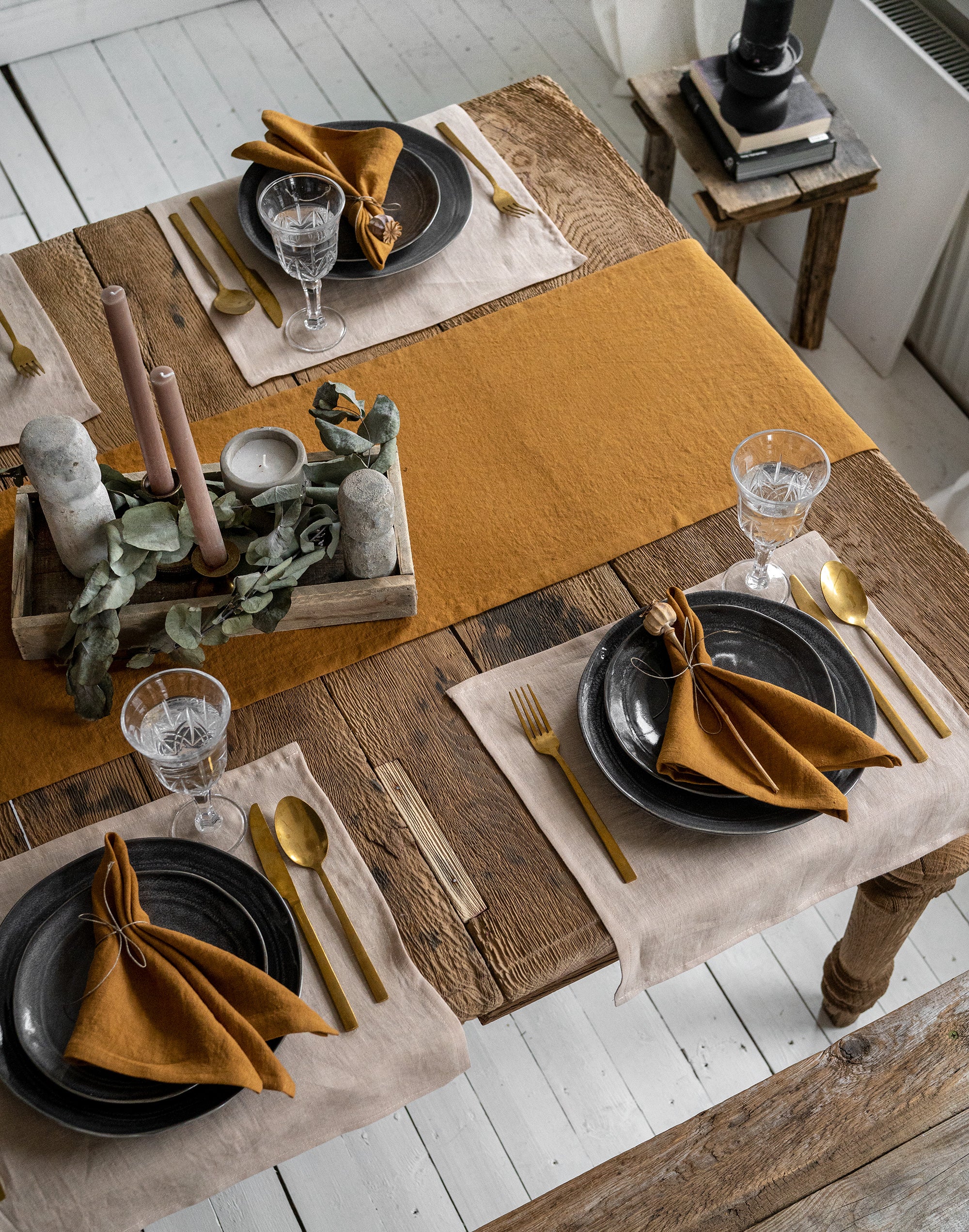 Linen Table Runner in Mustard