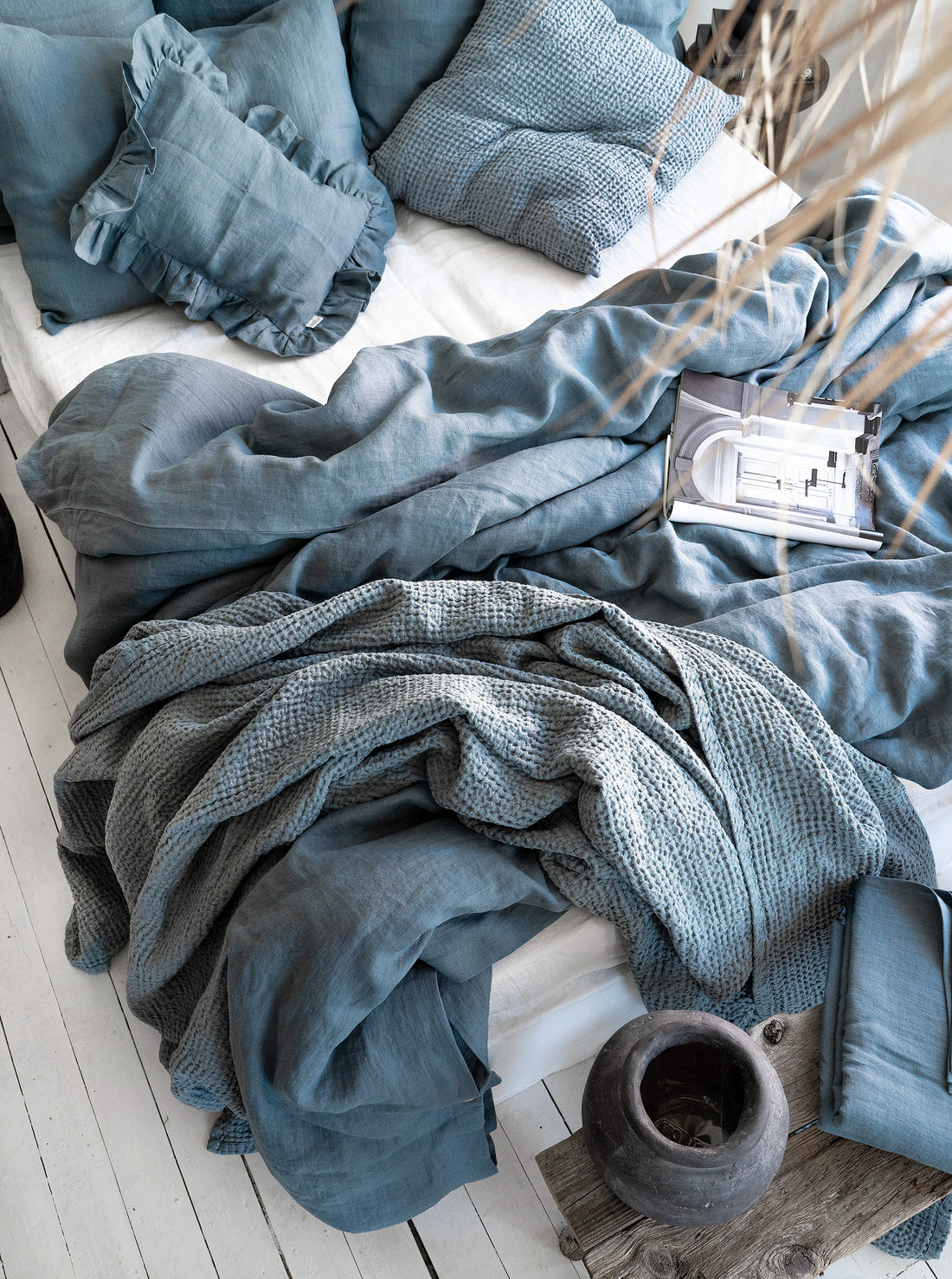 Linen Flat Sheet in Dusty Blue