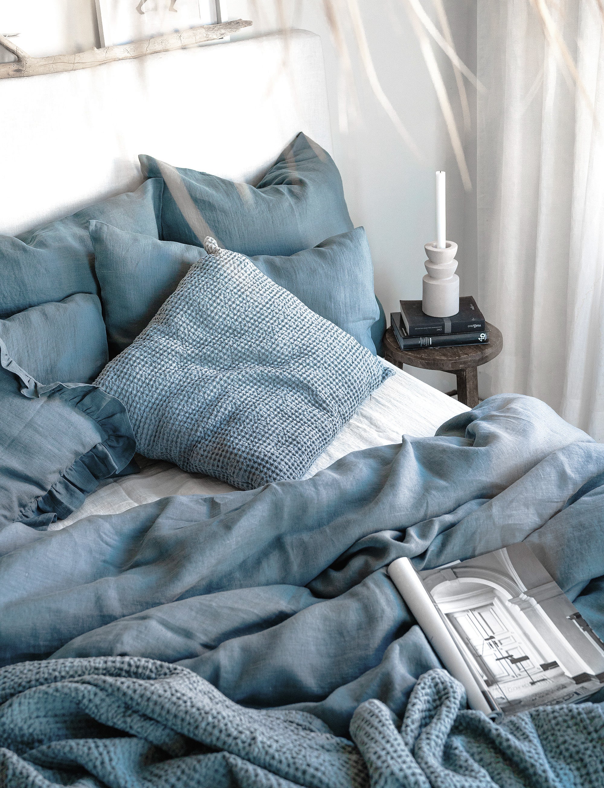 Waffle Linen Pillowcase with Zipper
