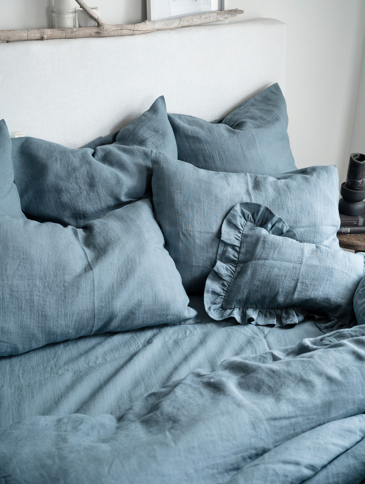 Linen Flat Sheet in Dusty Blue