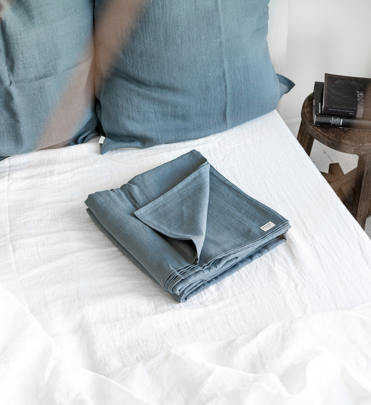 Linen Flat Sheet in Dusty Blue