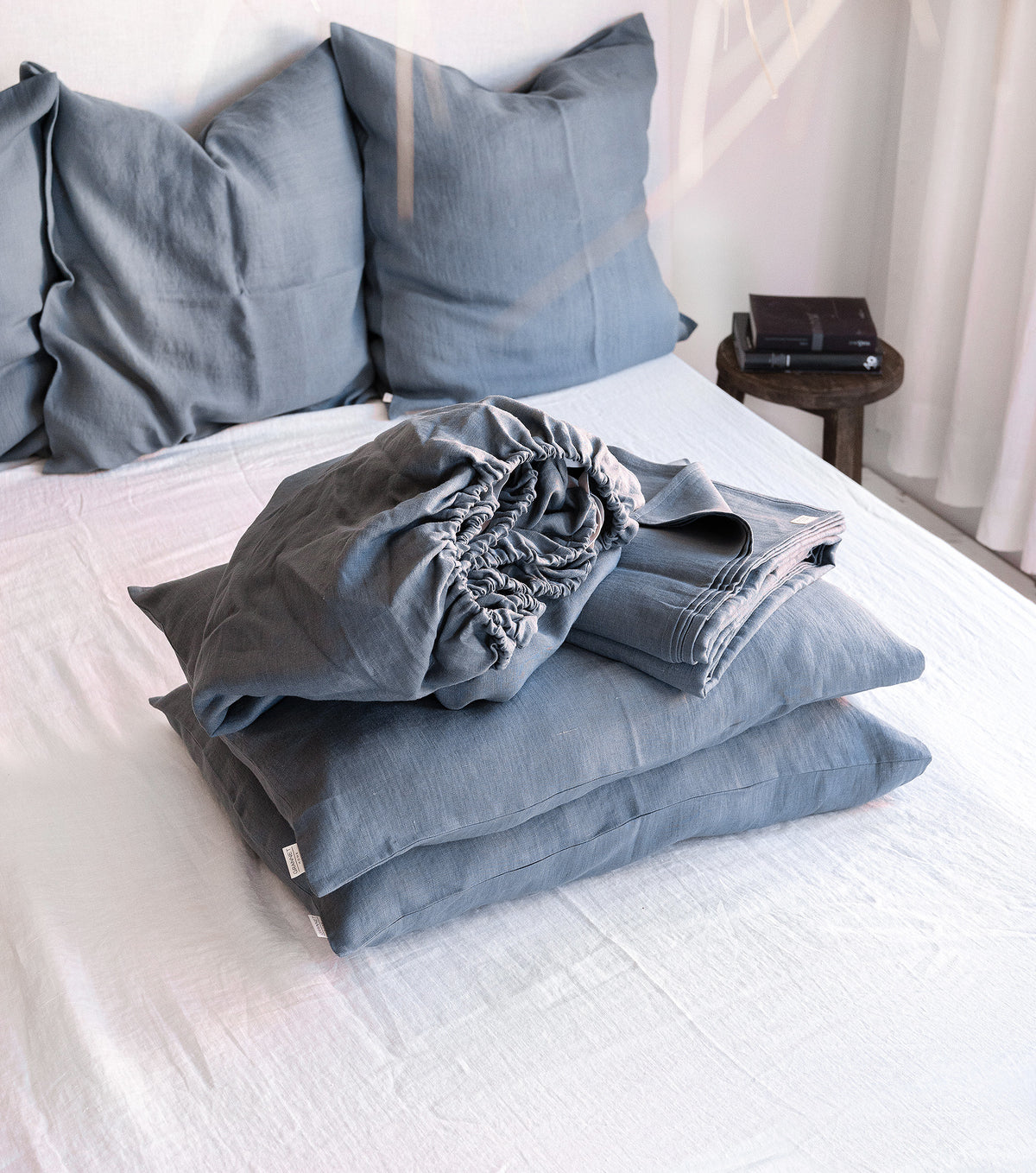 Linen Sheet Set in Dusty Blue