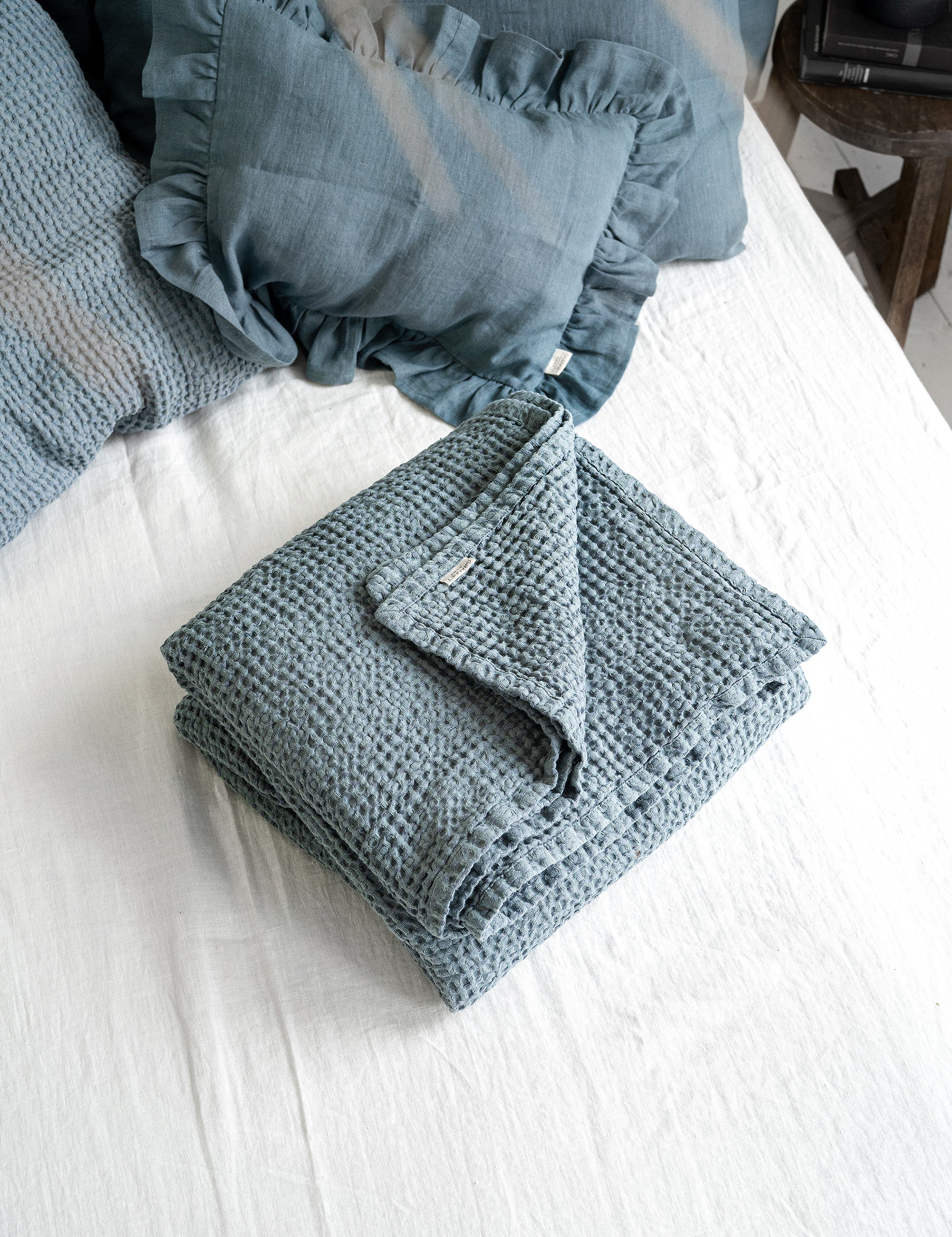 Waffle Blanket in Dusty Blue