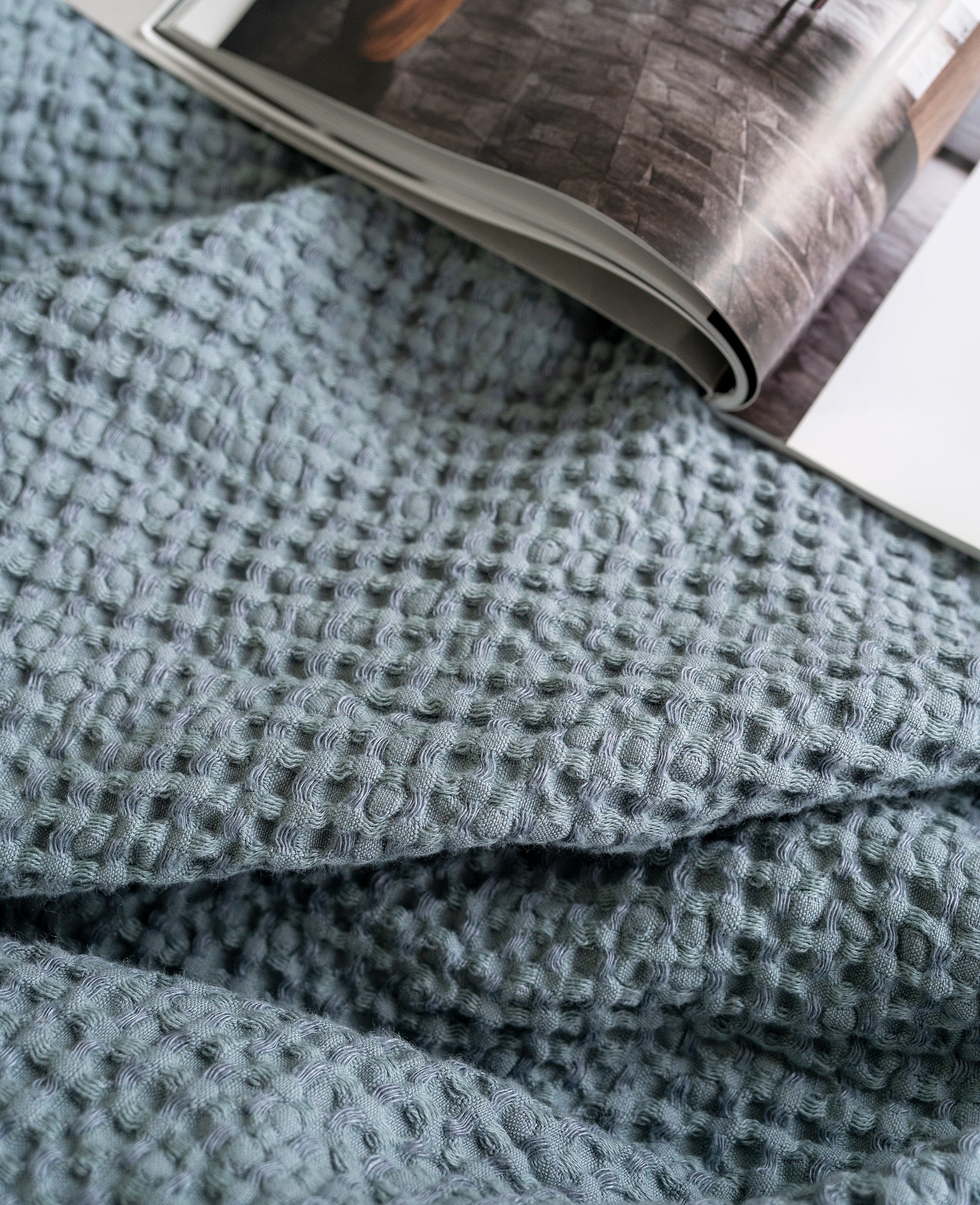 Waffle Blanket in Dusty Blue