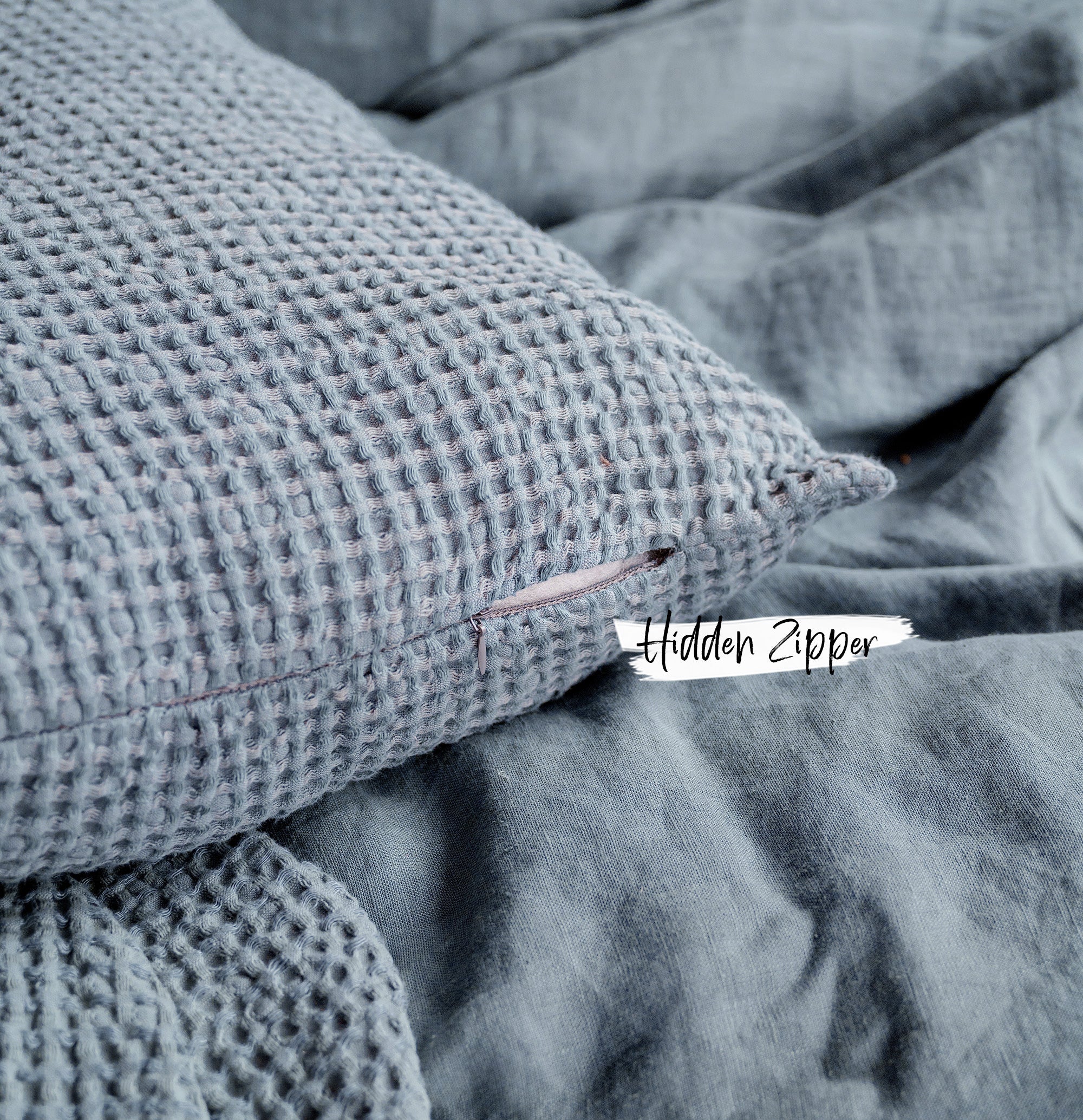 Waffle Linen Pillowcase with Zipper