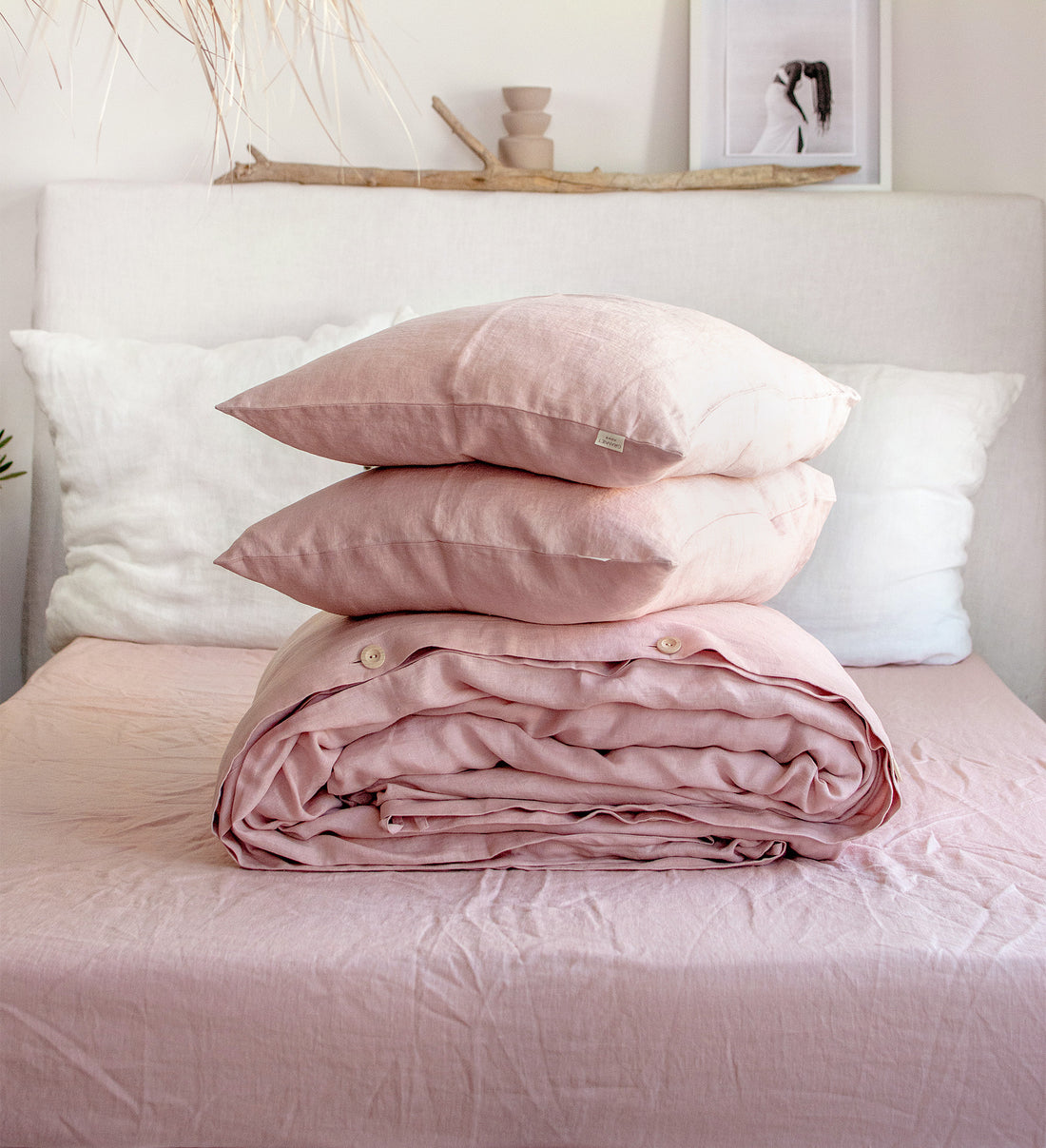 Linen Bedding Set in Dusty Rose - Duvet Cover & 2 Pillowcases