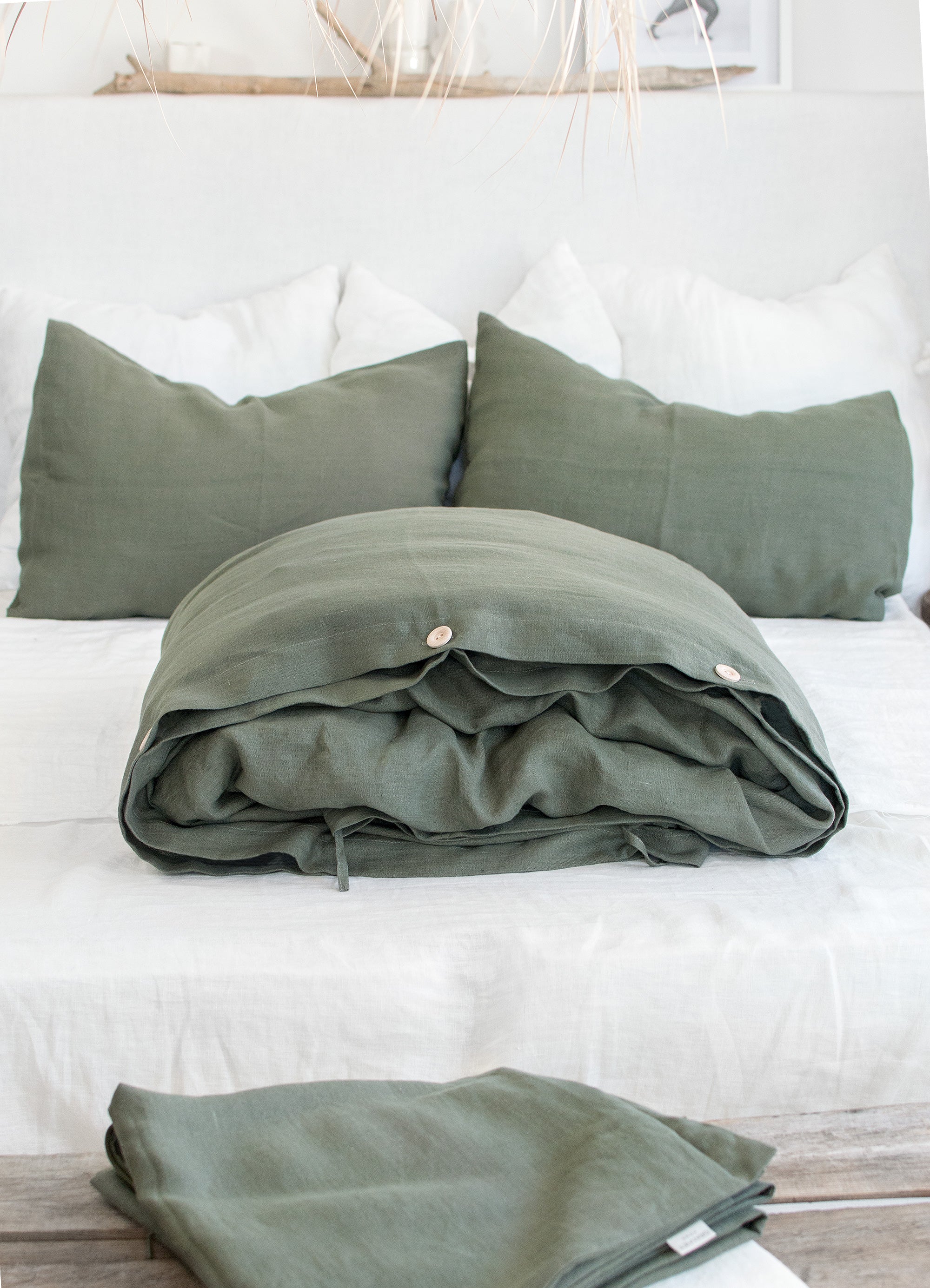 Linen Duvet Cover in Botanic Green