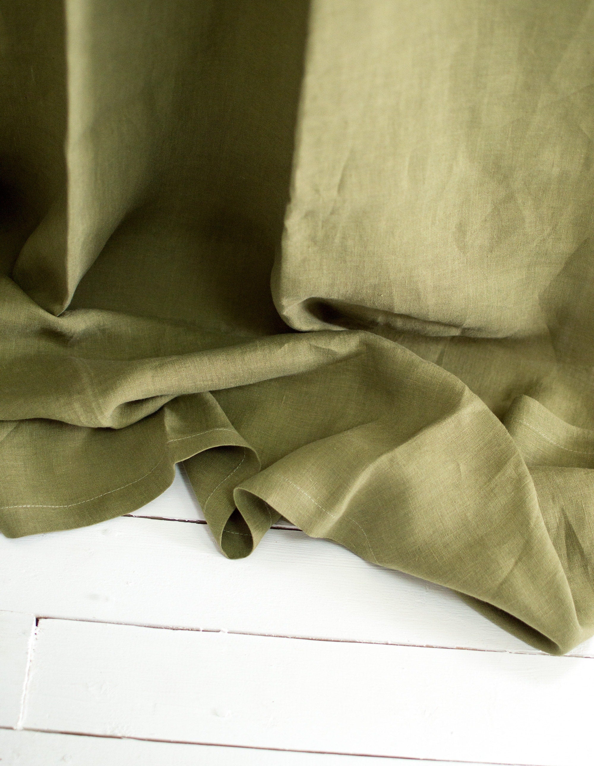 Linen Curtains in Olive Green
