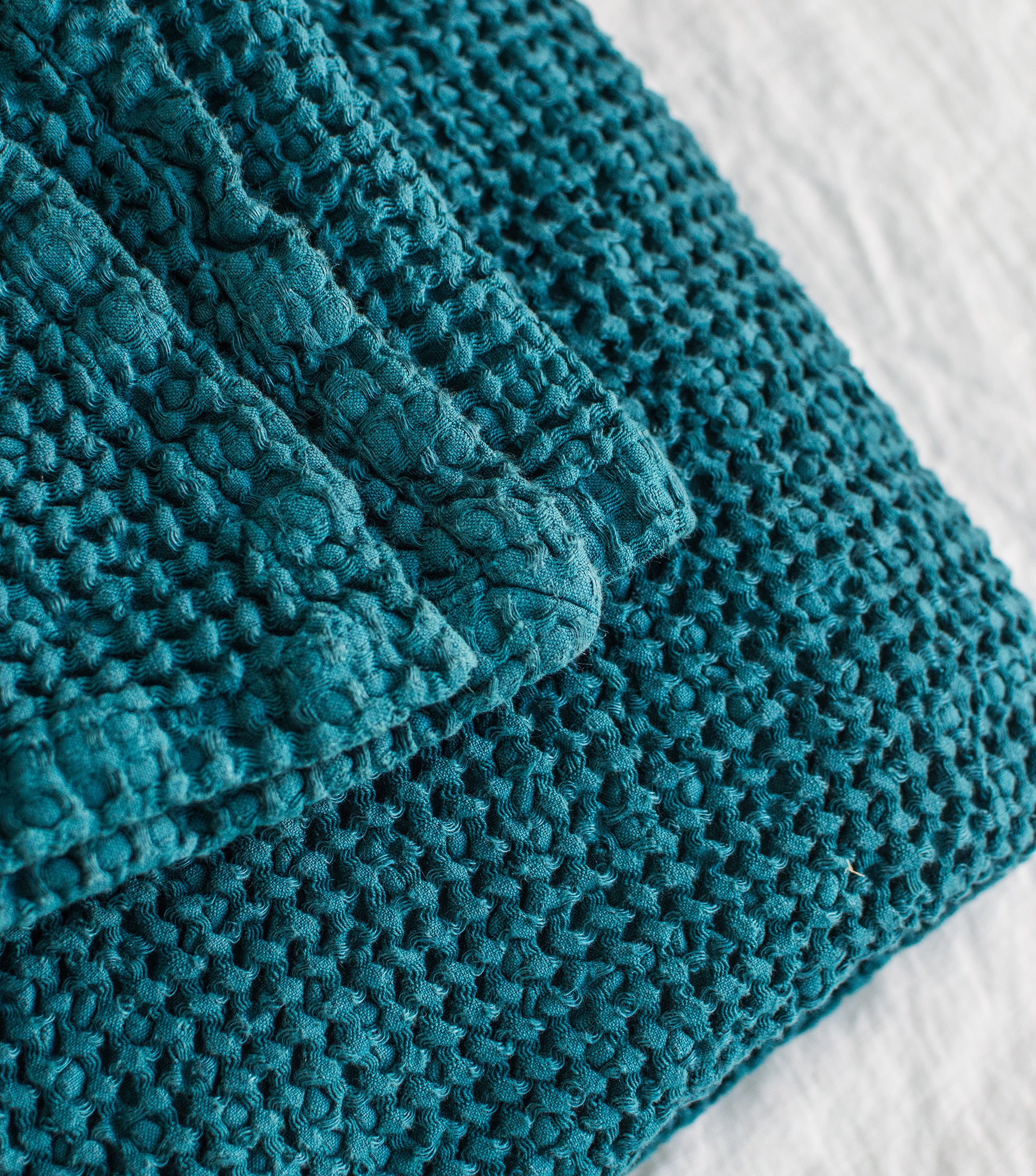 Waffle Blanket in Emerald Blue