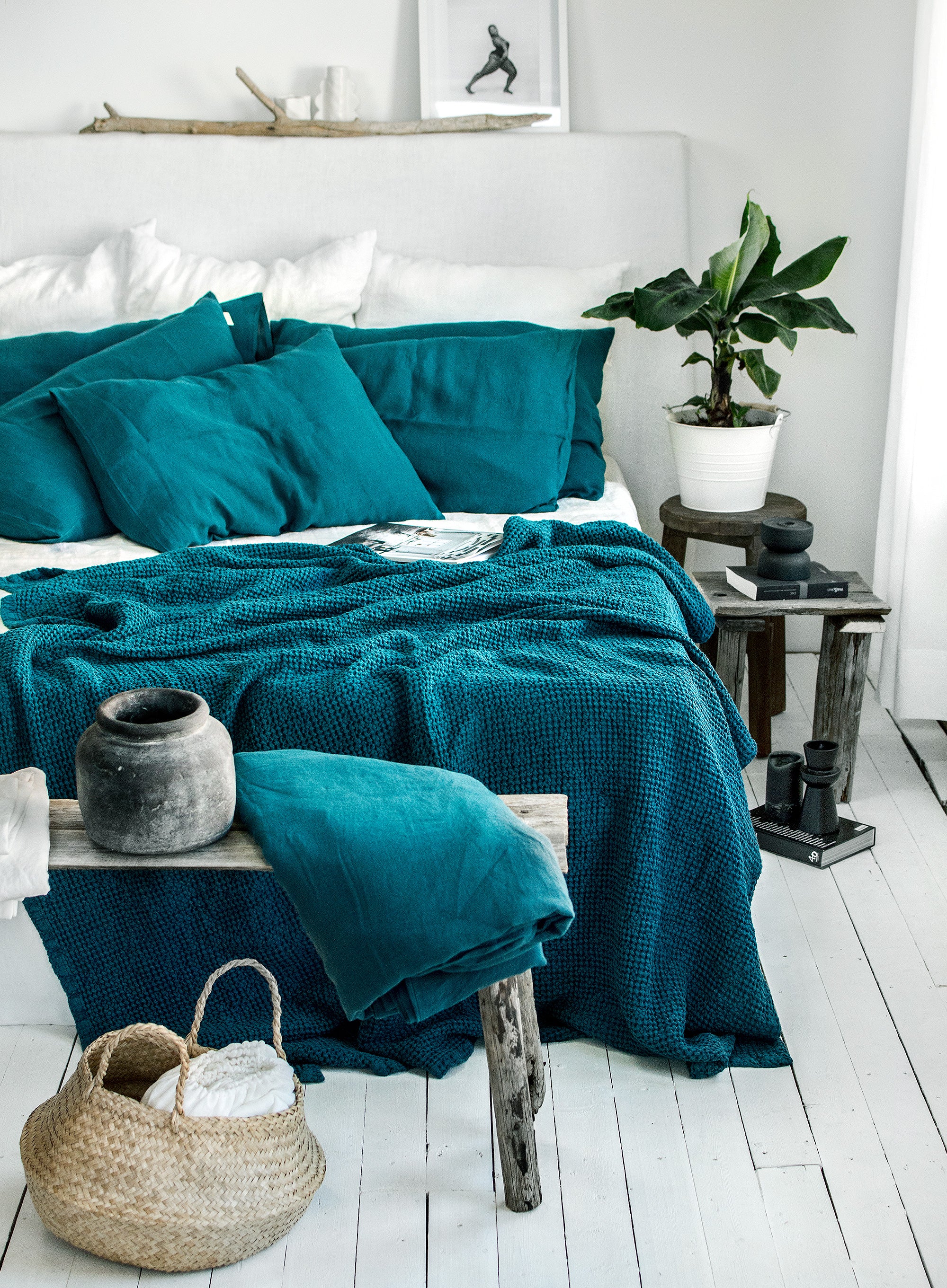 Waffle Blanket in Emerald Blue