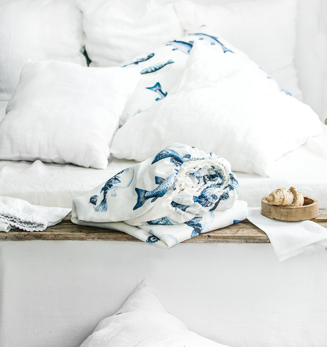 Linen Fitted Sheet in Fisherman pattern